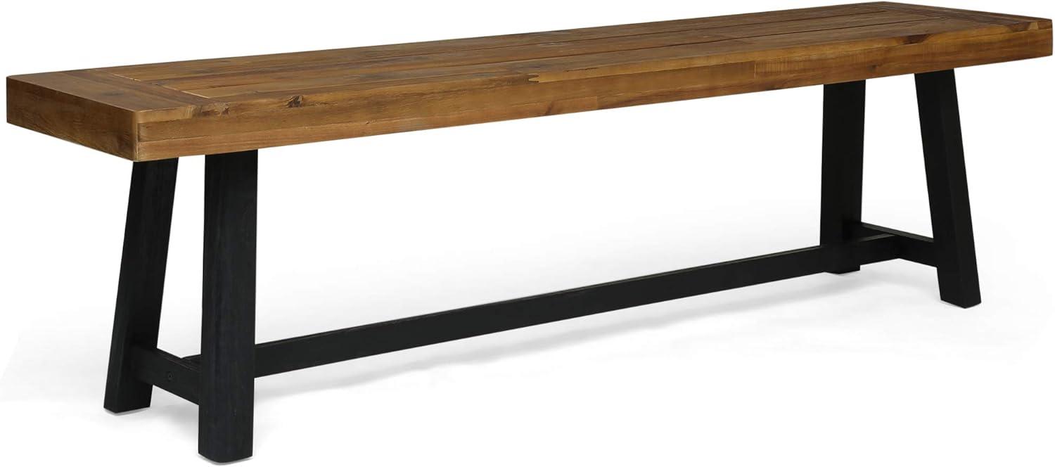 GDF Studio Foster Outdoor Acacia Wood Bench, Sandblasted Gray and Black