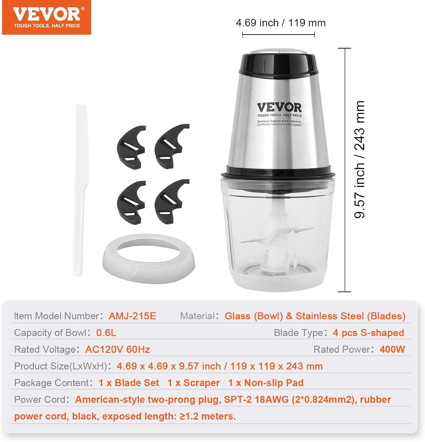 VEVOR Silver 2-Speed Stainless Steel Mini Food Processor