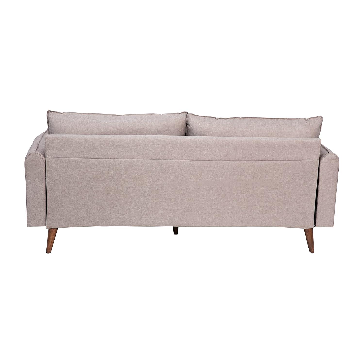 Flash Furniture Evie Mid-Century Modern Sofa with Faux Linen Fabric Upholstery & Solid Wood Legs in Taupe