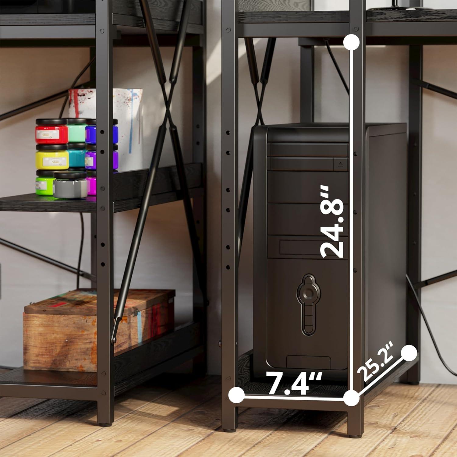 IRONCK Computer Desk 47" with Power Outlet and Storage Shelves, Study Writing Table with USB Ports Charging Station, PC Desk Workstation for Home Office, Black