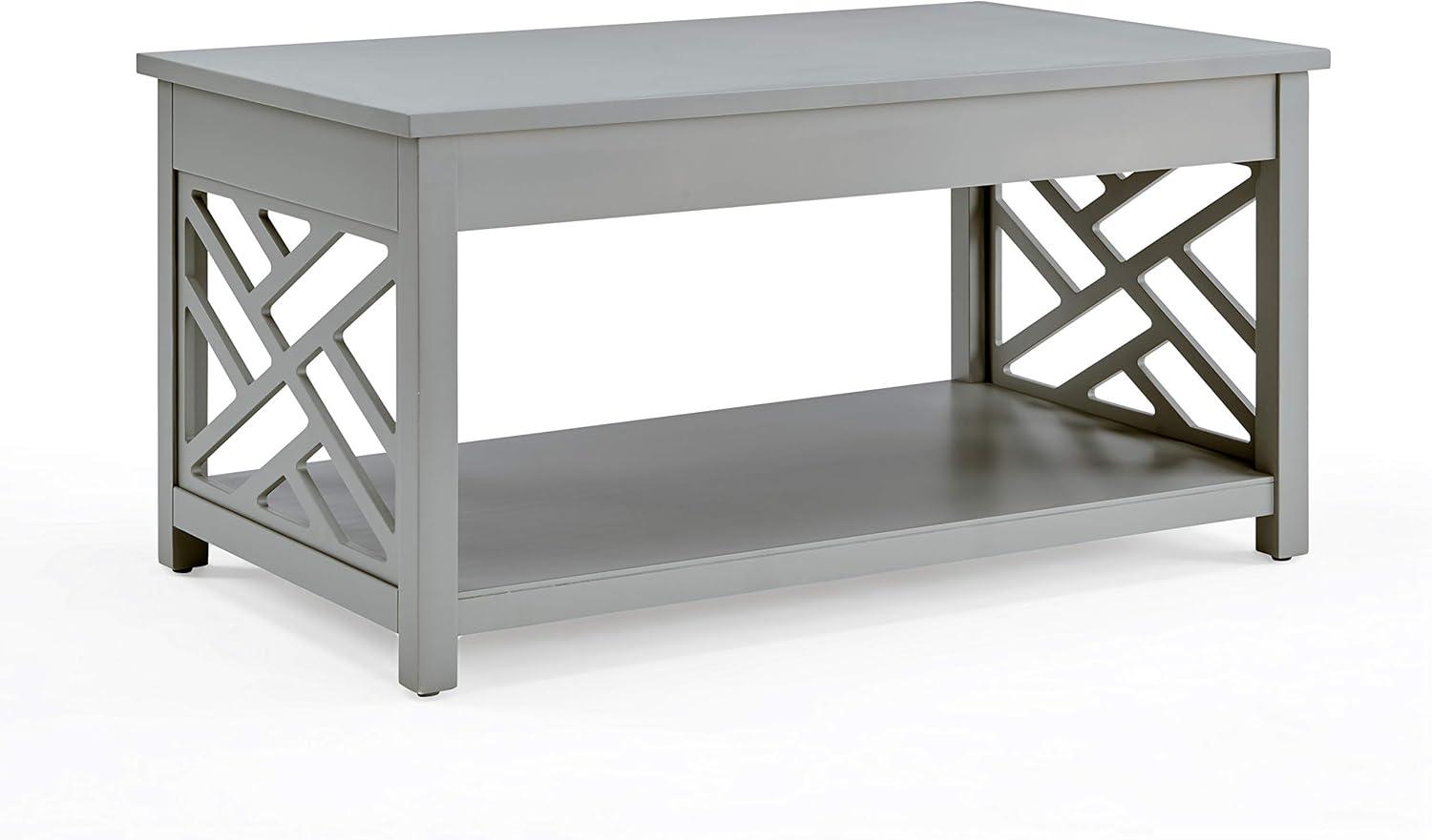 Gray Rectangular Wood Coffee Table with Storage