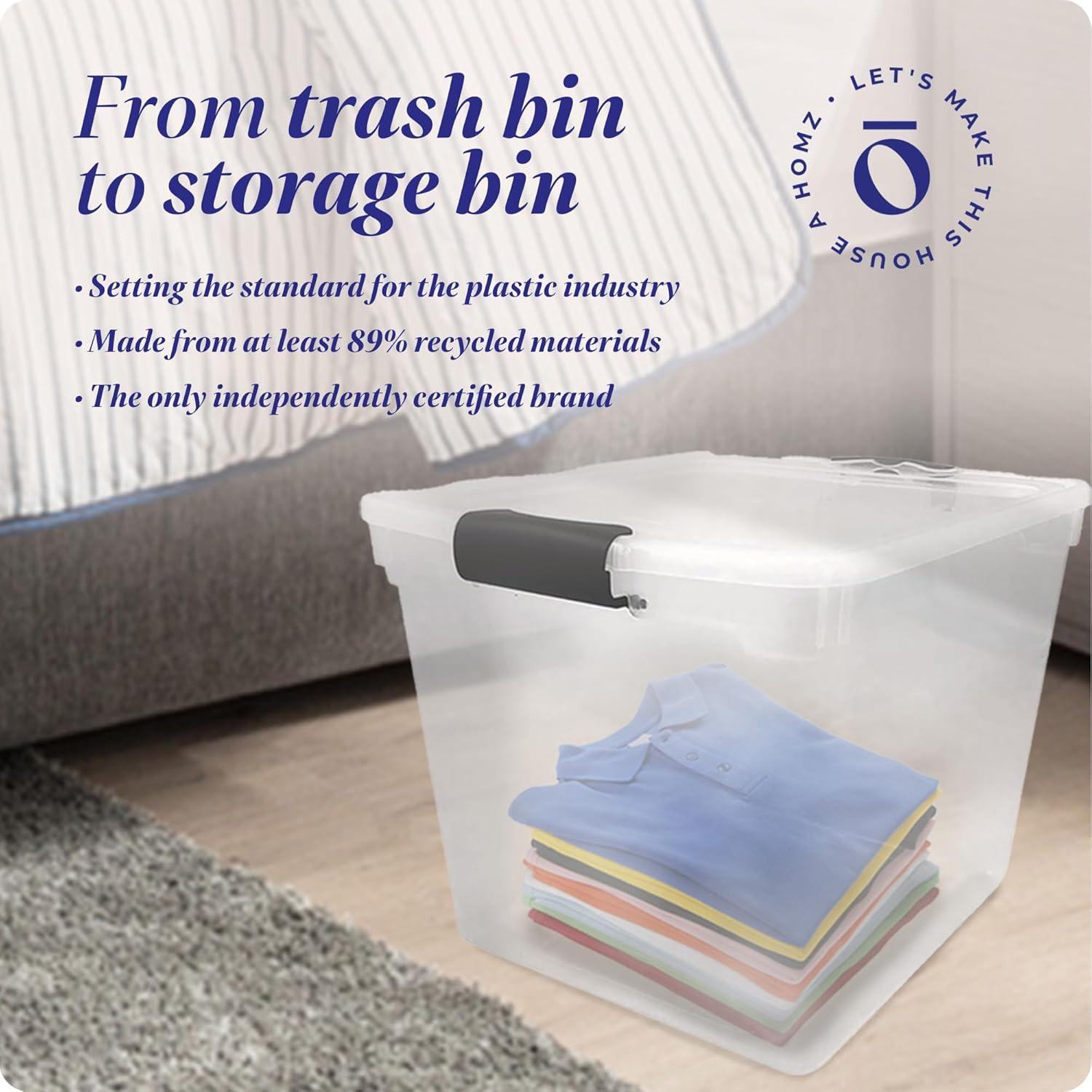 Homz 31 Quart Secured Seal Latch Extra Large Single Clear Stackable Storage Container Tote with Grey Handles for Home, Garage, or Basement, 4 Count