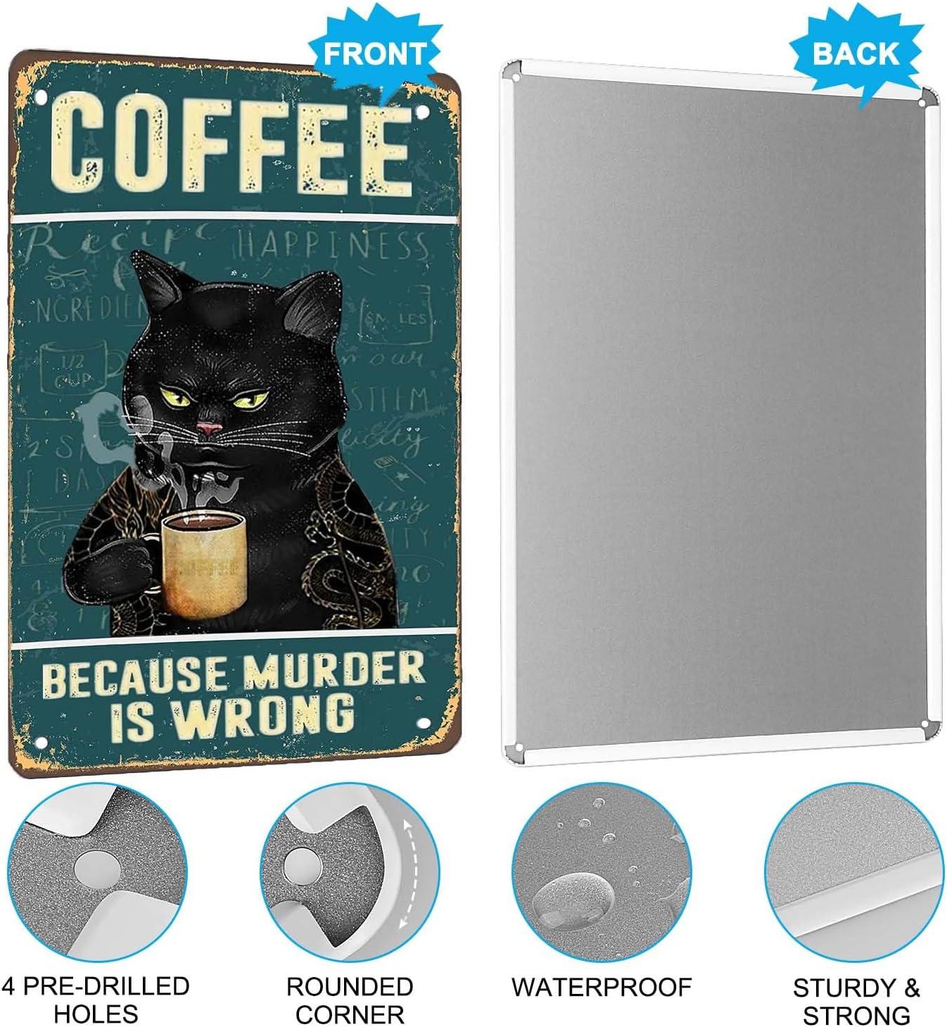 Vintage Metal Tin Sign Funny Sarcastic Party Wall Art Decor Signs Cat Metal Sign - Retro Coffee Theme, Funny Cat Lover Gifts, Suitable for Home & Office Decor, 8x12 Inch