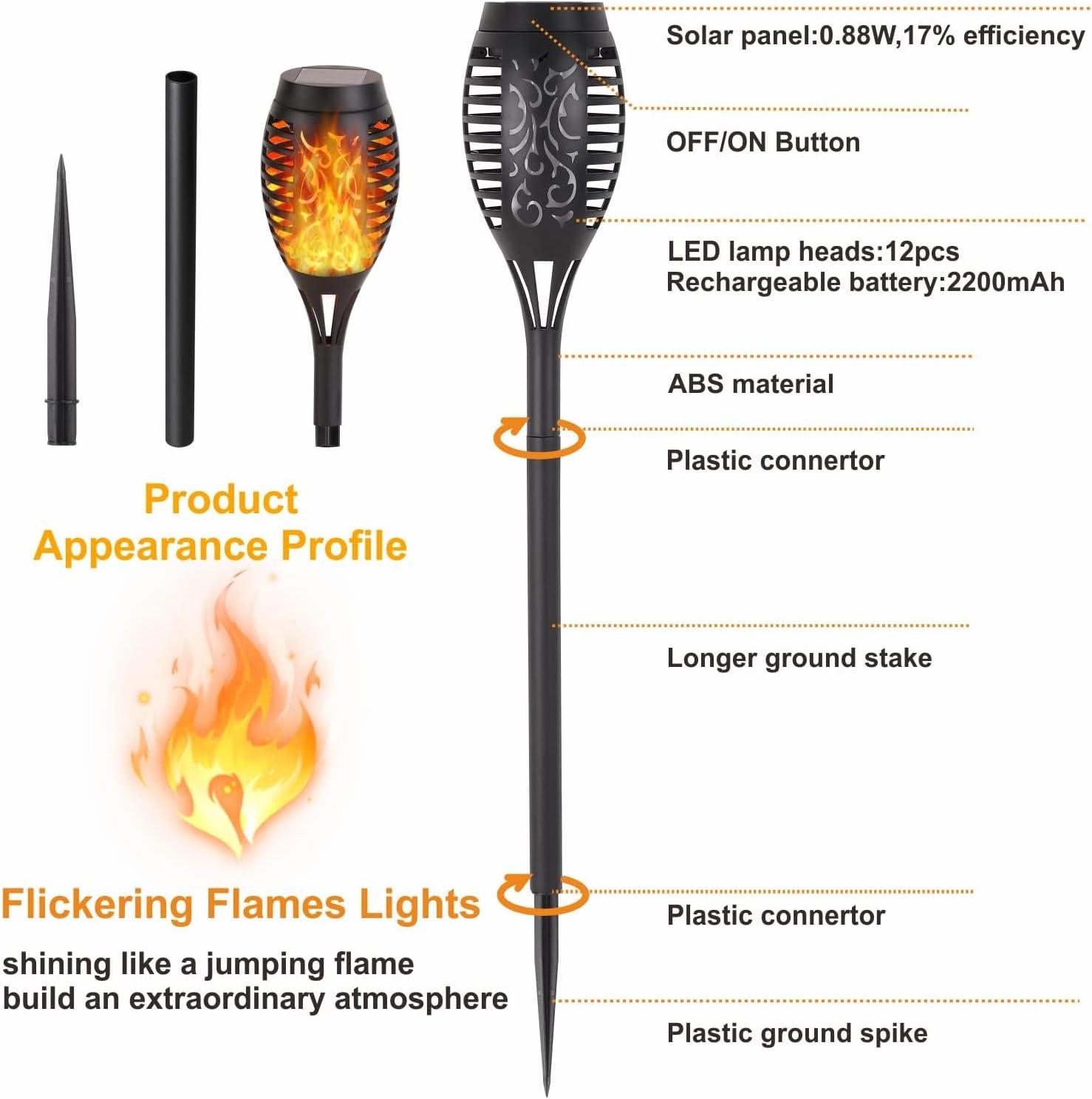 Solar Lights for Outdoor Torch Path Decor Landscape Lighting, Flickering Flame Waterproof 8 Pack