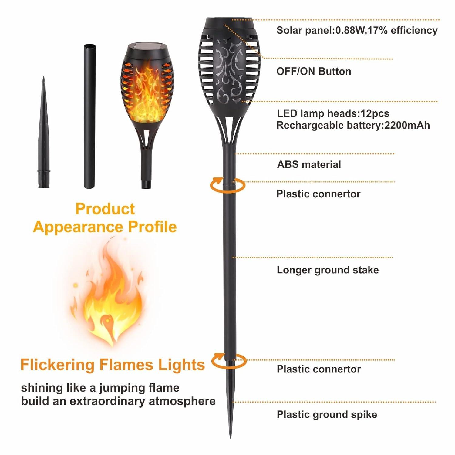 Solar Lights for Outdoor Torch Path Decor Landscape Lighting, Flickering Flame Waterproof 8 Pack
