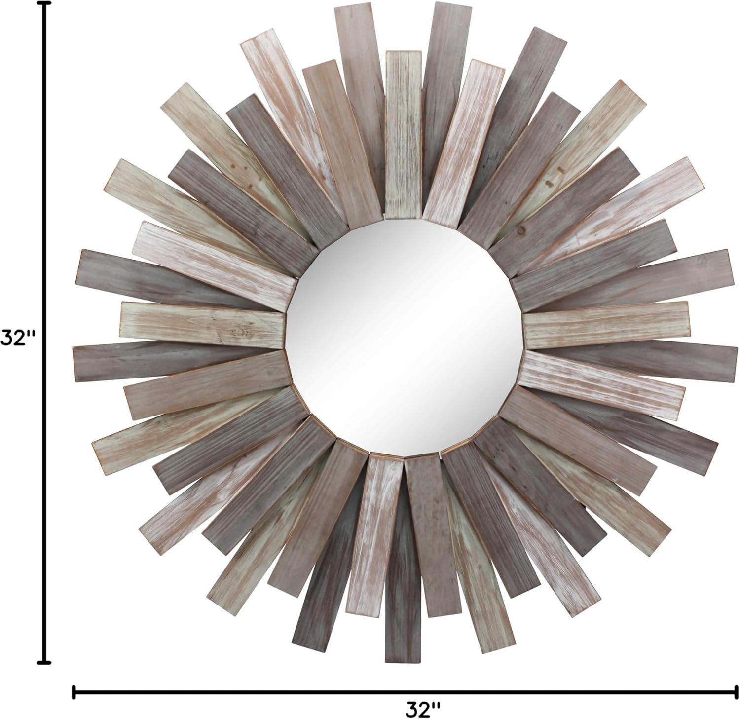 Stonebriar 32 in. Large Round Wooden Sunburst Wall Mounted Mirror