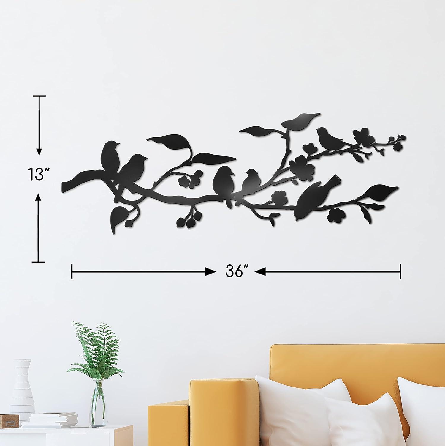 Large Black Metal Birds on Branch Wall Art Decor