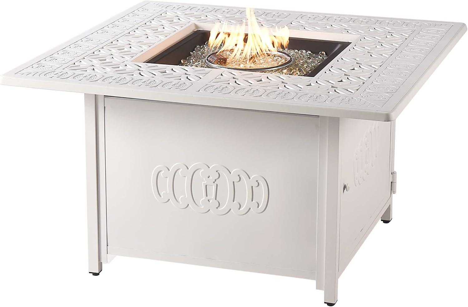 White Aluminum Gas Fire Pit Table with Glass Beads