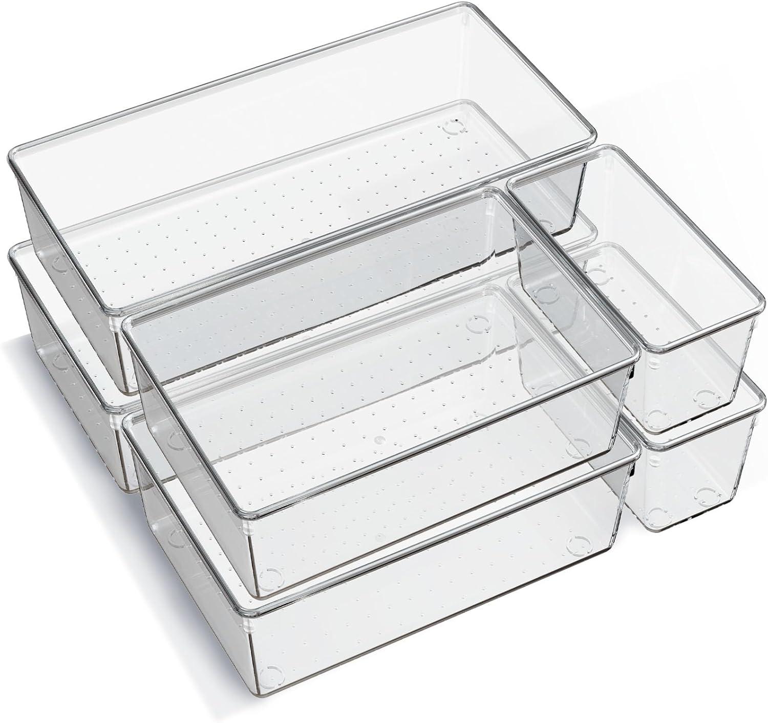 ihomecooker 3 Pack Clear Plastic Drawer Organizer Tray Cutlery Utensil Makeups Drawer Silverware Organizers 12" X 6"… (6P(6X6+6X9+6X15))