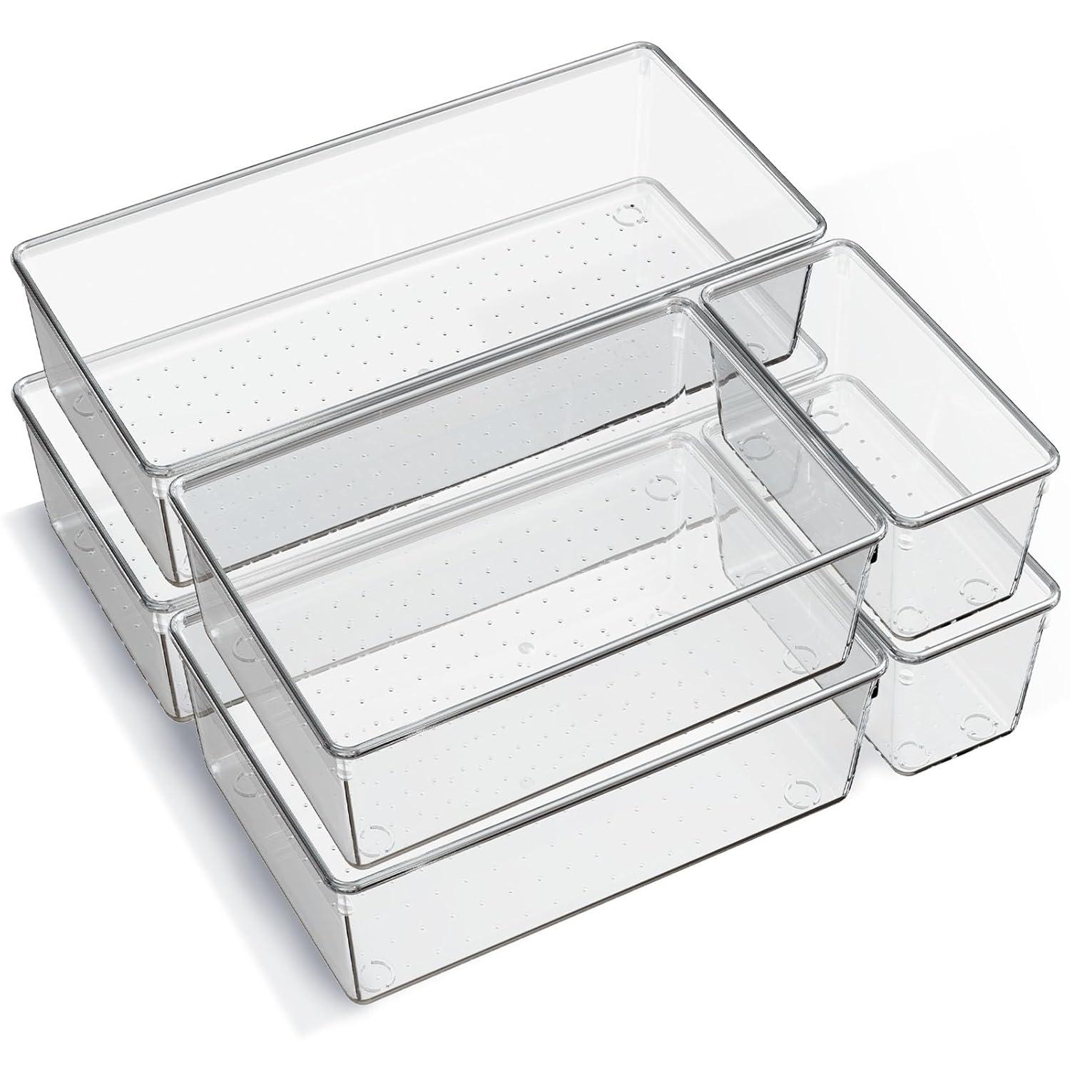 ihomecooker 3 Pack Clear Plastic Drawer Organizer Tray Cutlery Utensil Makeups Drawer Silverware Organizers 12" X 6"… (6P(6X6+6X9+6X15))