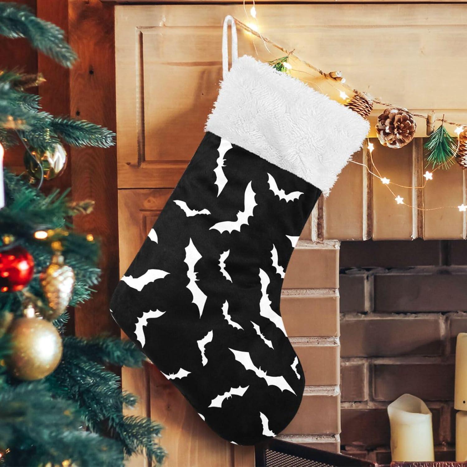 Hotbar Christmas Stocking Bats Silhouette, Plush Xmas Stockings Stair Fireplace Decoration for Holiday Party Festival 1 Pack