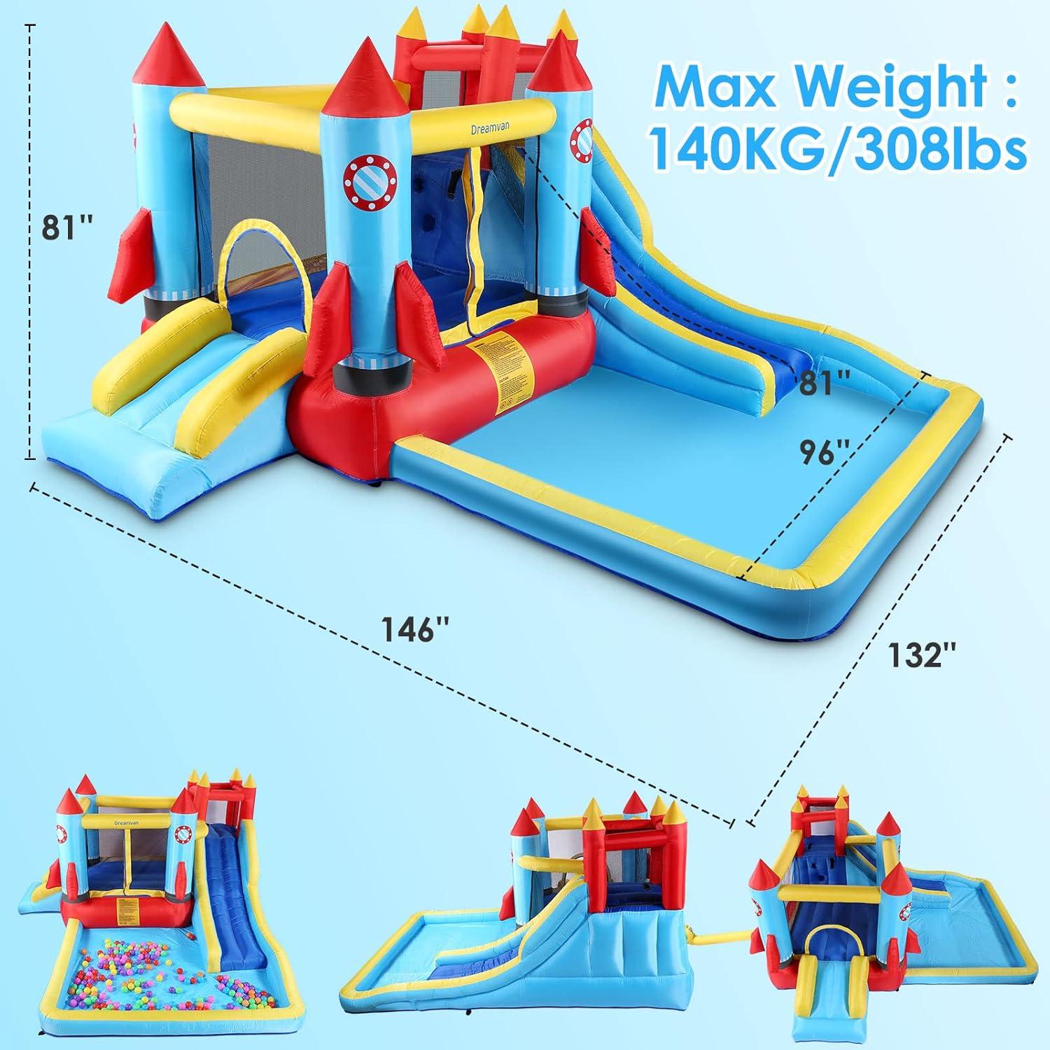 Ktaxon Inflatable Bounce House with Blower for Kids 3+, Indoor & Outdoor Bouncy Castle with Slide, Perfect for Birthday Parties, Backyard, Lawn
