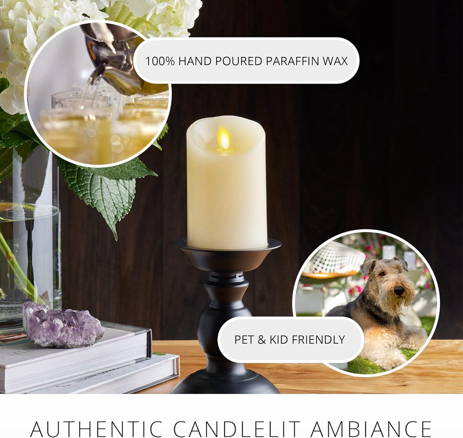 Ivory Flameless LED Pillar Candle with Scalloped Edge, 3" x 4.5"