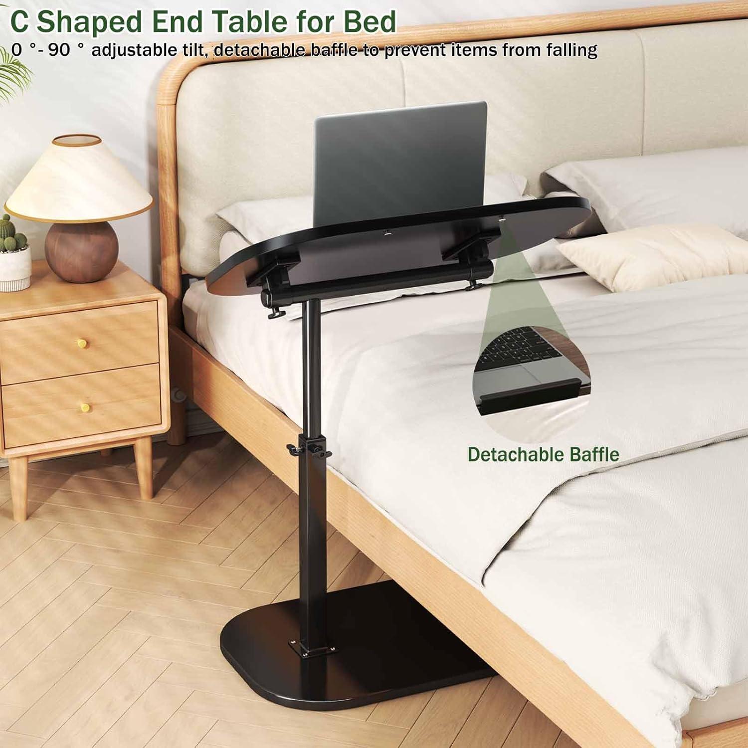 17 Stories C Shaped Side Table,Adjustable Height C Table End Table For Couch,360°Swivel Couch Side Tables Slide Laptop Desk For Sofa/Bed/Bathtub/Rotating Tabletop