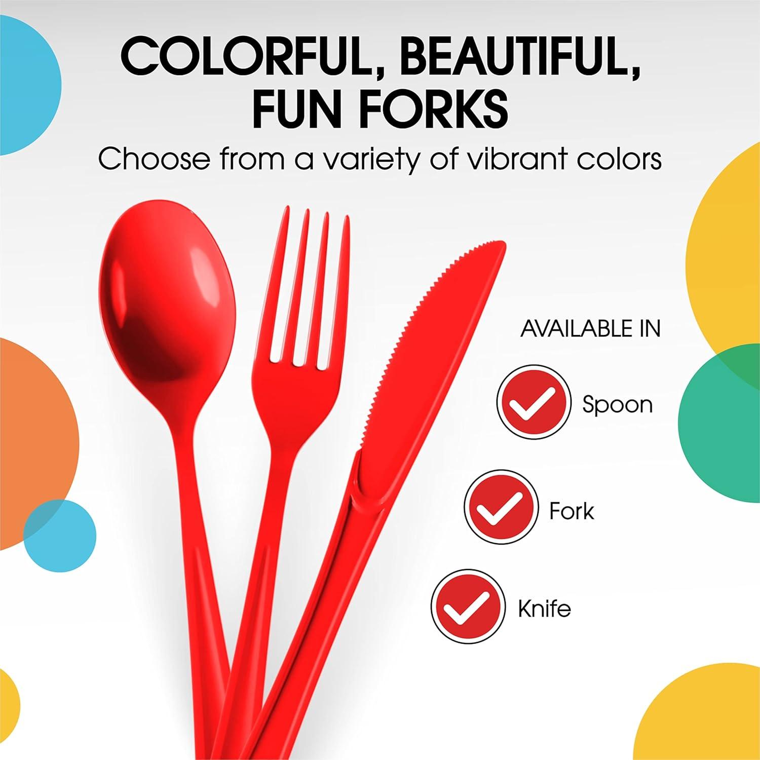 Exquisite Heavy Duty Disposable Solid Color Plastic Forks - 100 Count