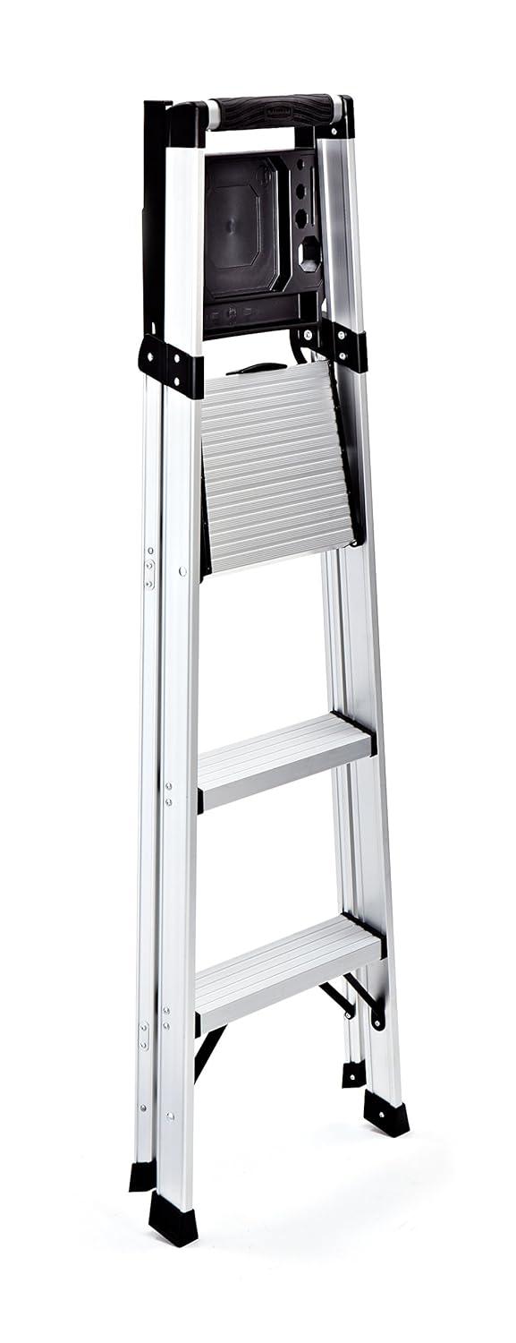 Lightweight Silver Aluminum 3-Step Foldable Ladder with Tray