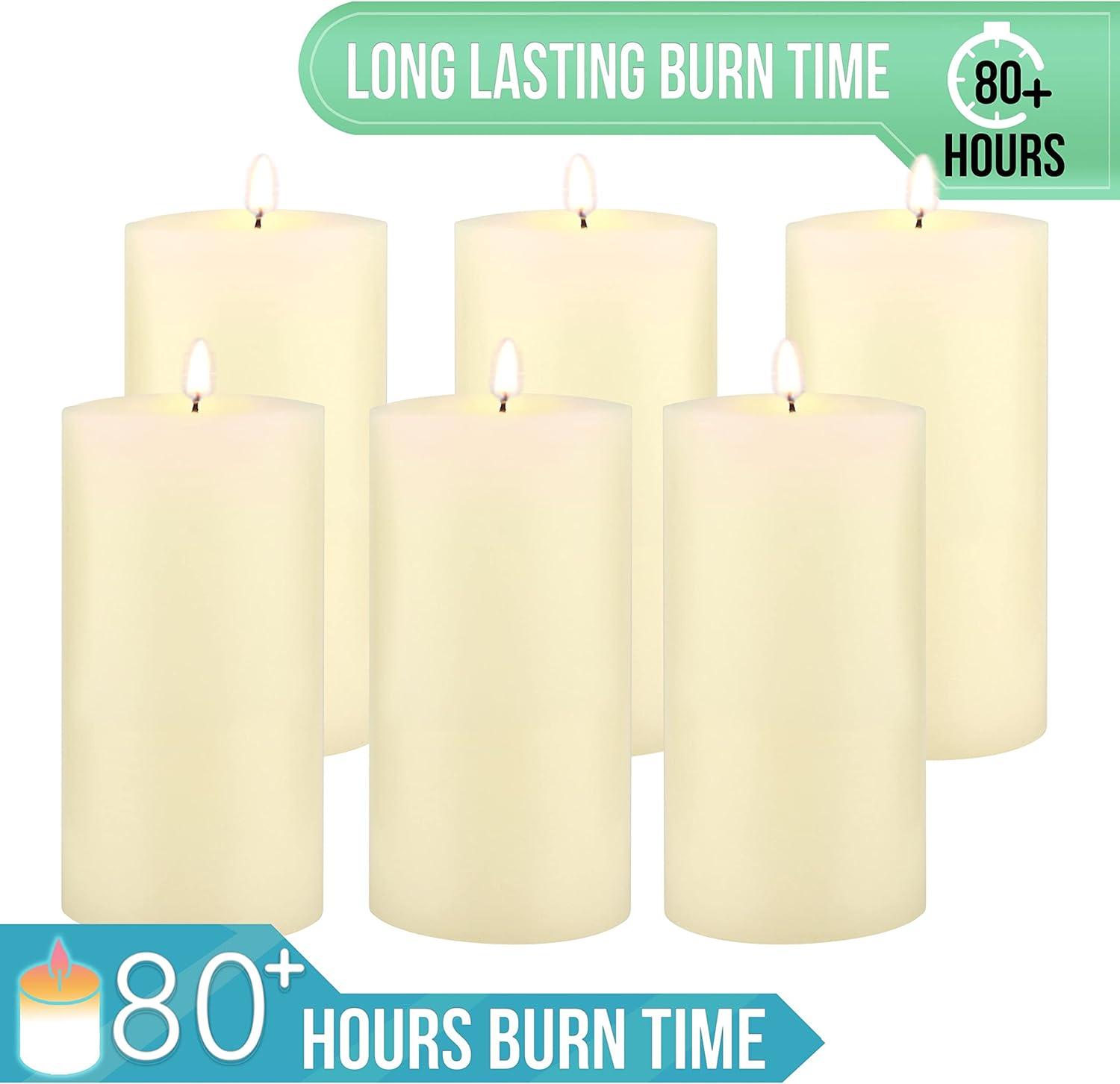 6pk Unscented Flat top Smooth Pillar Candles Ivory - Stonebriar Collection