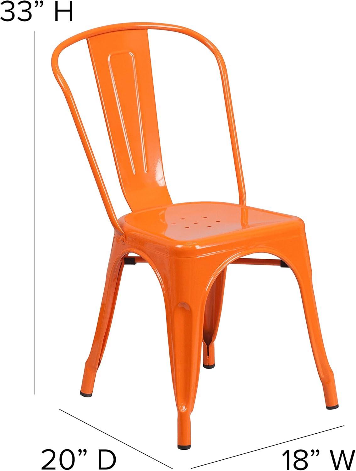 Emma + Oliver Orange Metal Stackable Indoor-Outdoor Dining Chair