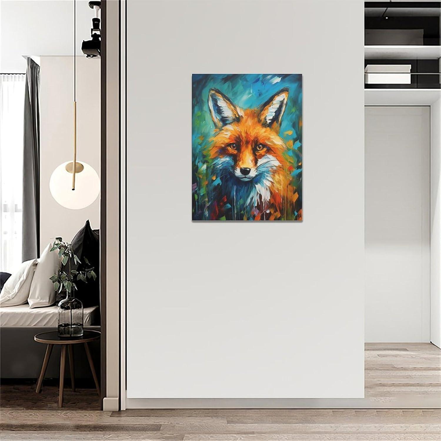 ARISTURING Fox Decor Wall Art Banksy Fox Pictures Wall Decor Canvas Prints Framed Artwork Paintings Poster Fox Gifts Decorations for Home Kitchen Bedroom Living Room Bathroom Office  12x16 in