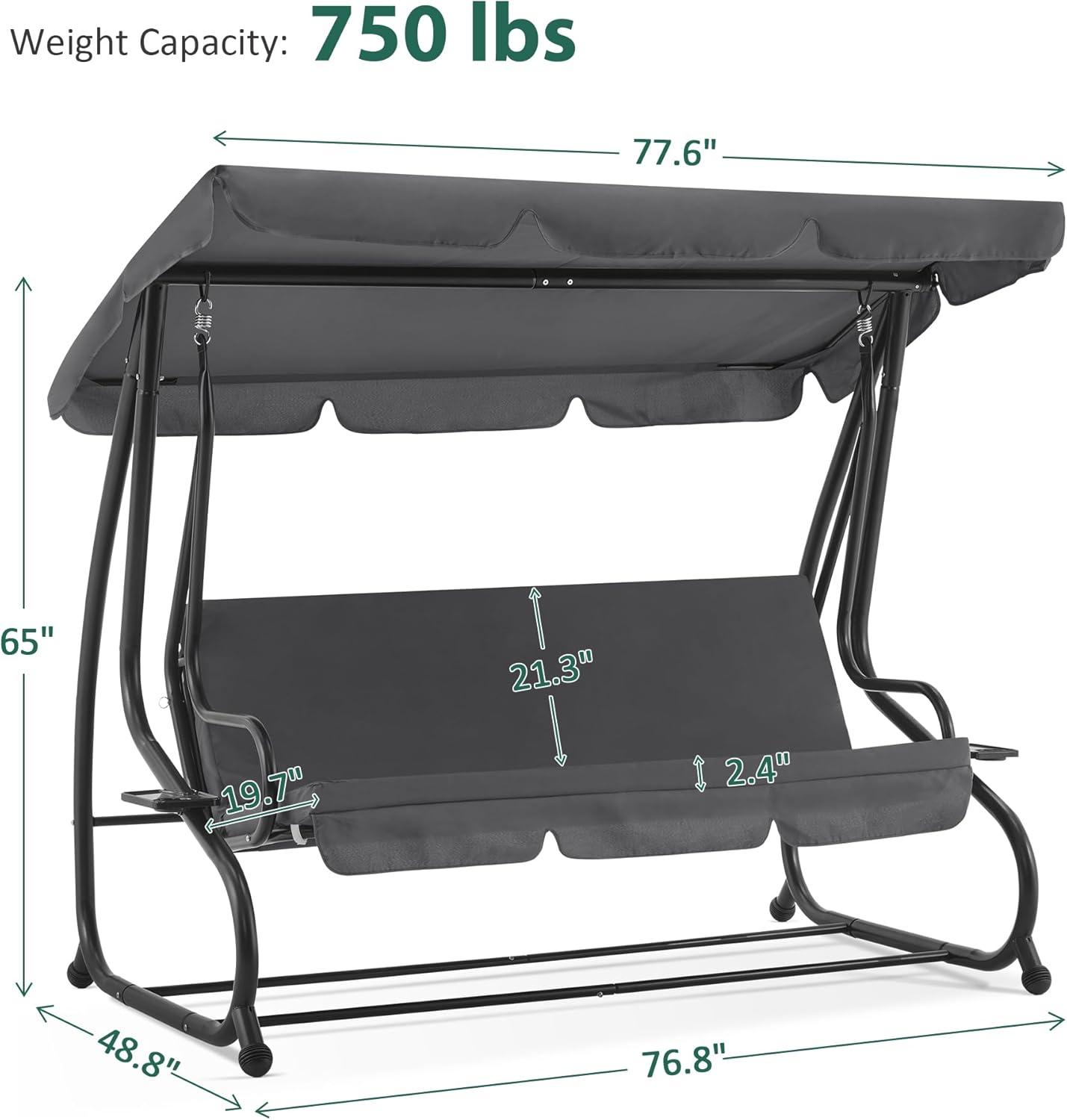 MCombo 3 Seat Patio Swing Chair, Outdoor Swing with Adjustable Canopy, Porch Swing
