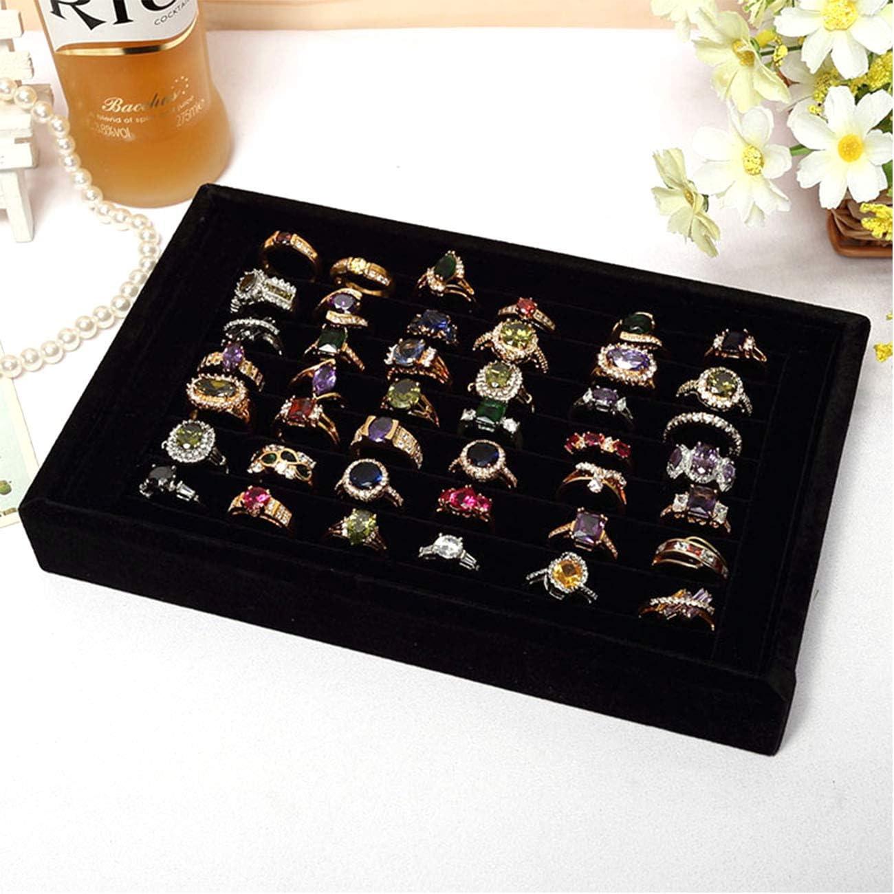 Black Velvet 7-Slot Rectangular Jewelry Organizer Tray