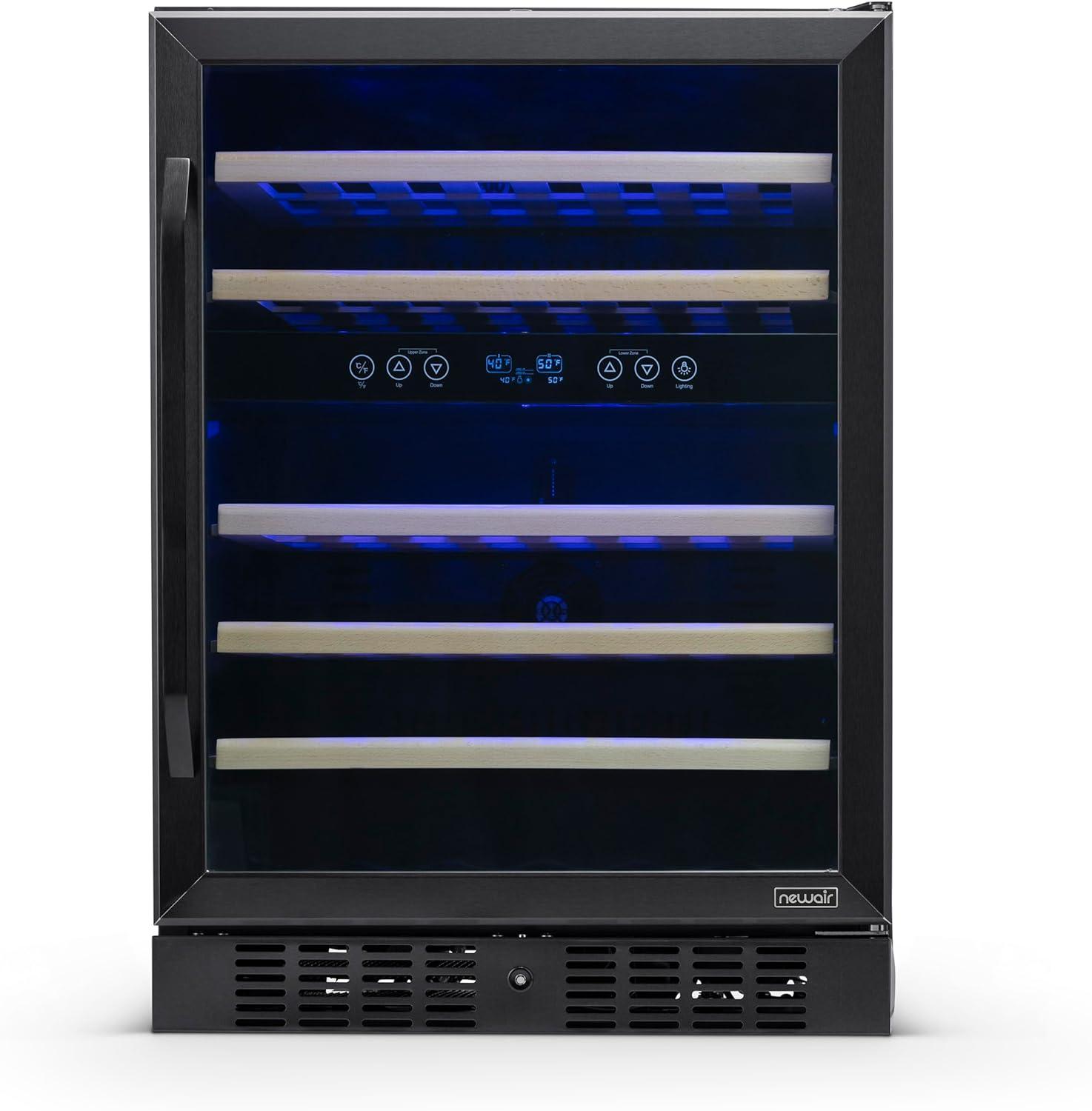 Newair 24 in. 46 Bottle Dual Zone Built-in Wine Refrigerator with Beechwood Shelves and Safety Lock