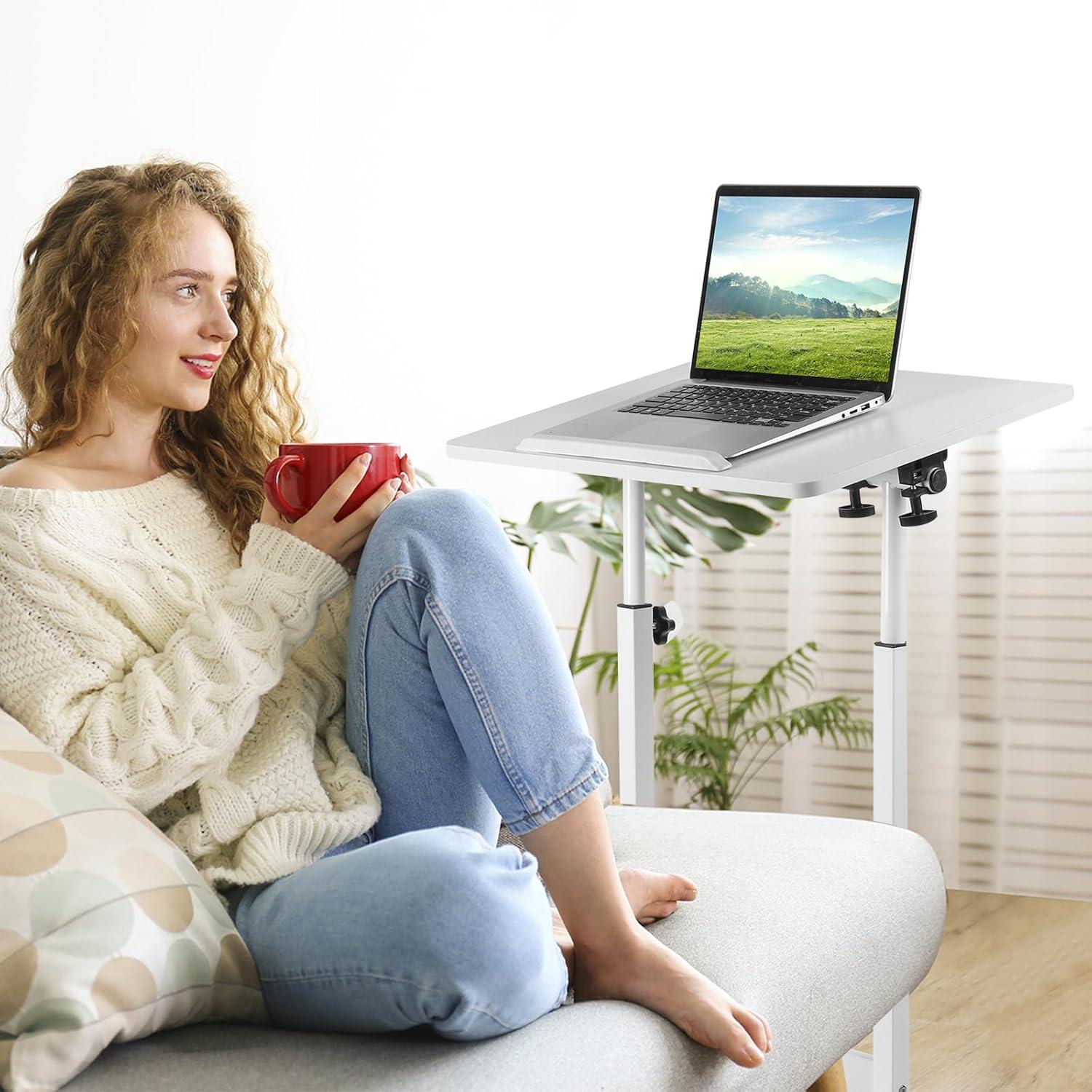 Costway 1 PCS Mobile Lectern Podium with Tilting Top Storage Tray Lockable Casters White