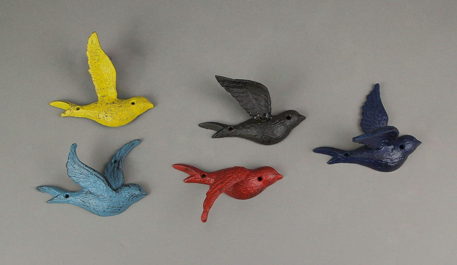 Zeckos Colorful Cast Iron Flying Bird Decorative Wall Décor Set of 5