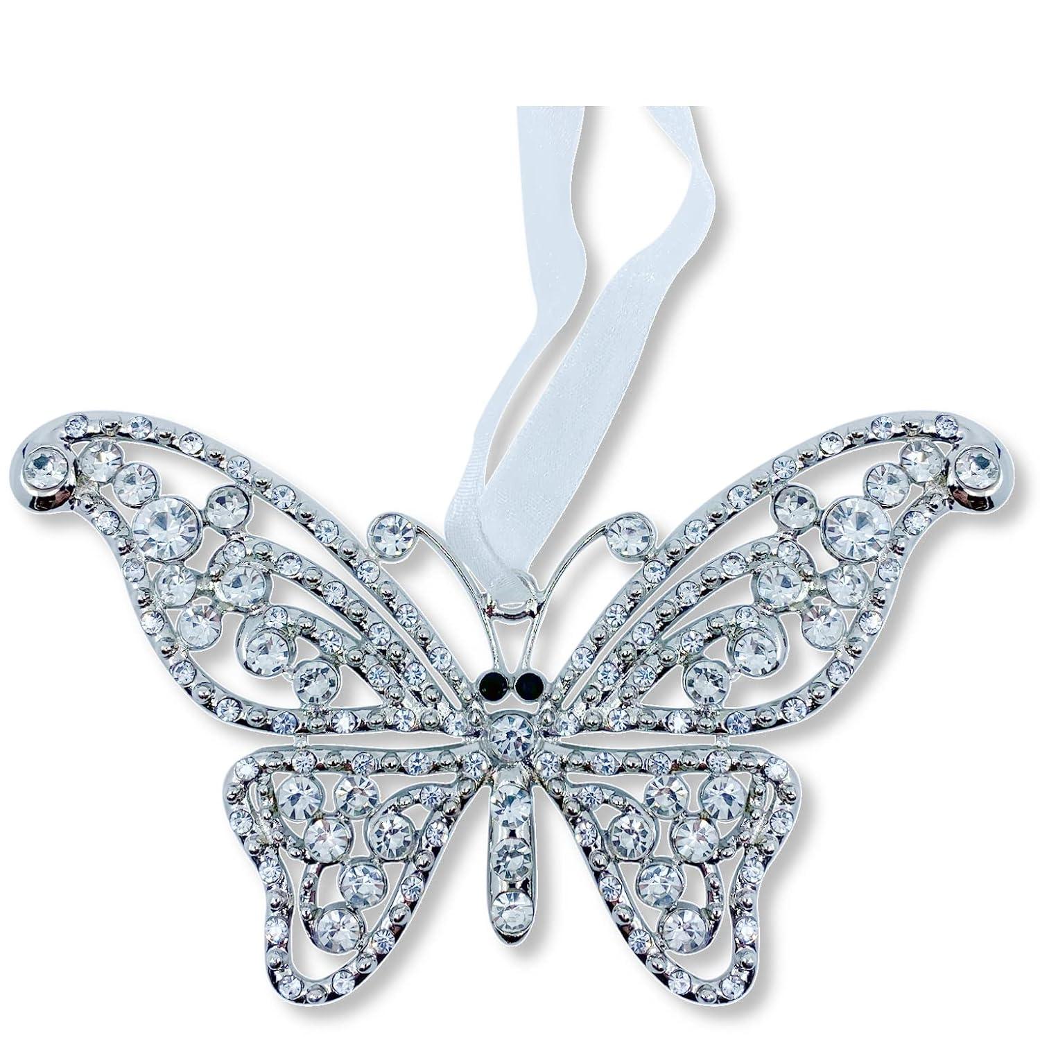 Crystal Butterfly Hanging Ornament for Christmas Tree, 4.75"