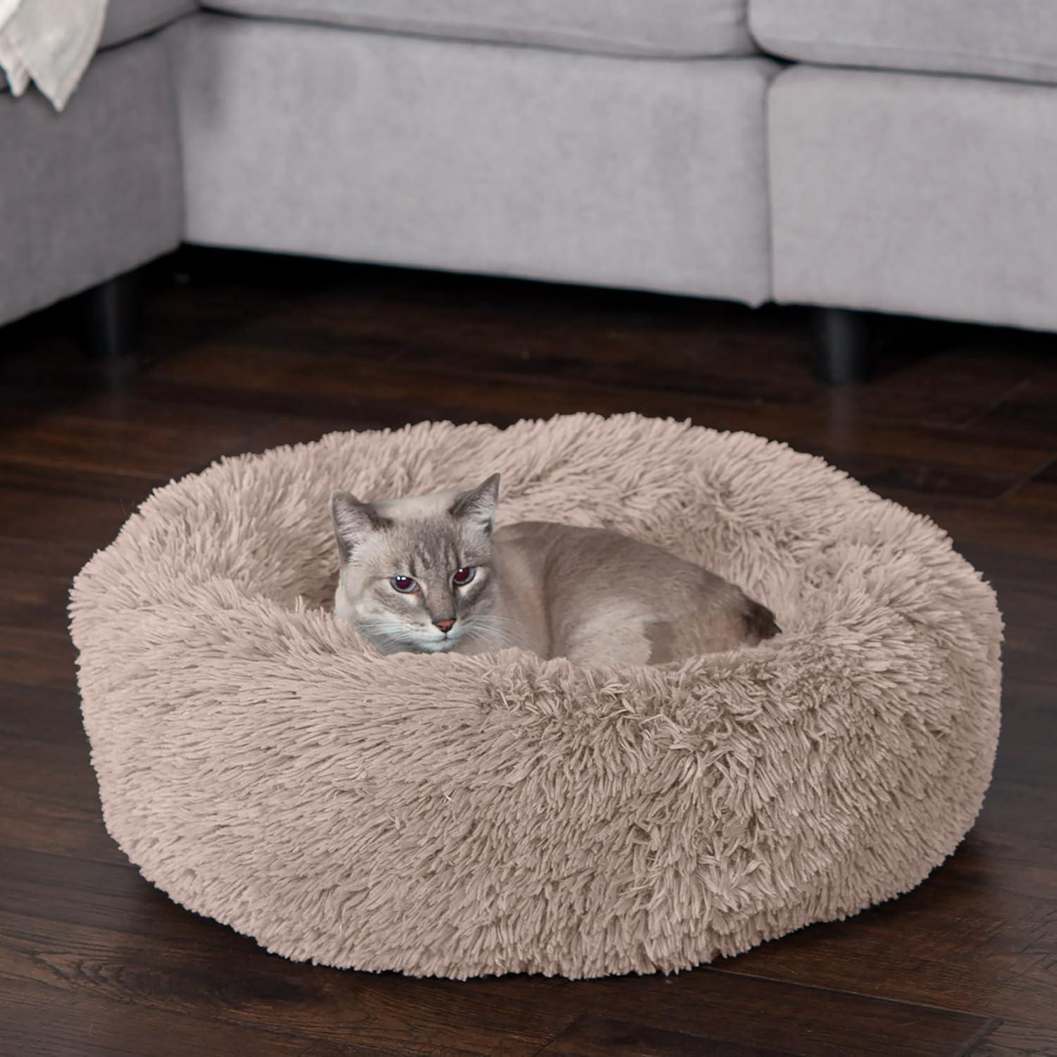 Calming Cuddler Long Fur Donut Bed