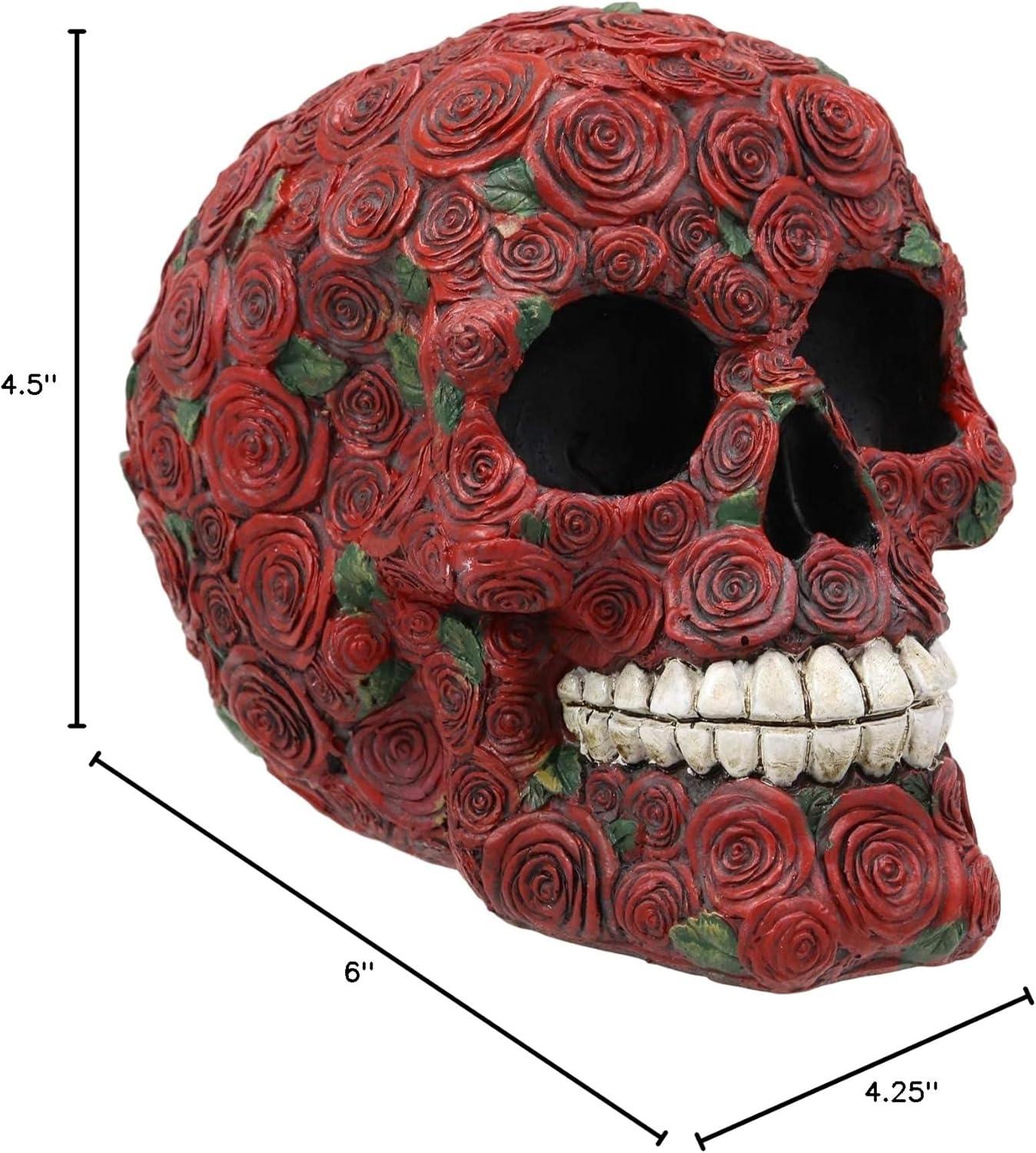 Day of the Dead Red Floral Resin Skull Figurine