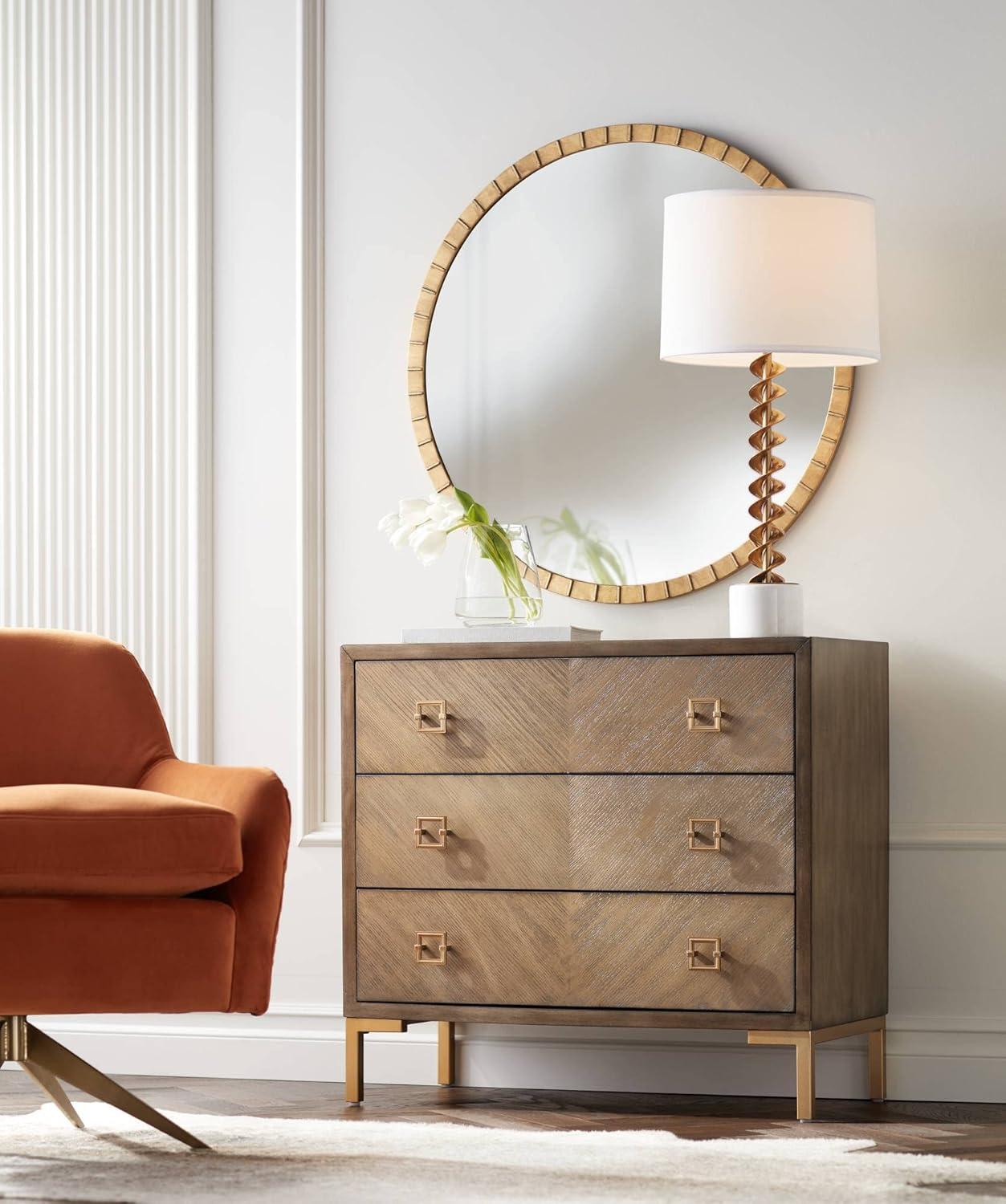 Uttermost Gracia Round Vanity Decorative Wall Mirror Modern Warm Gold Leaf Tiled Iron Frame 34" Wide for Bathroom Bedroom Living Room Home Office
