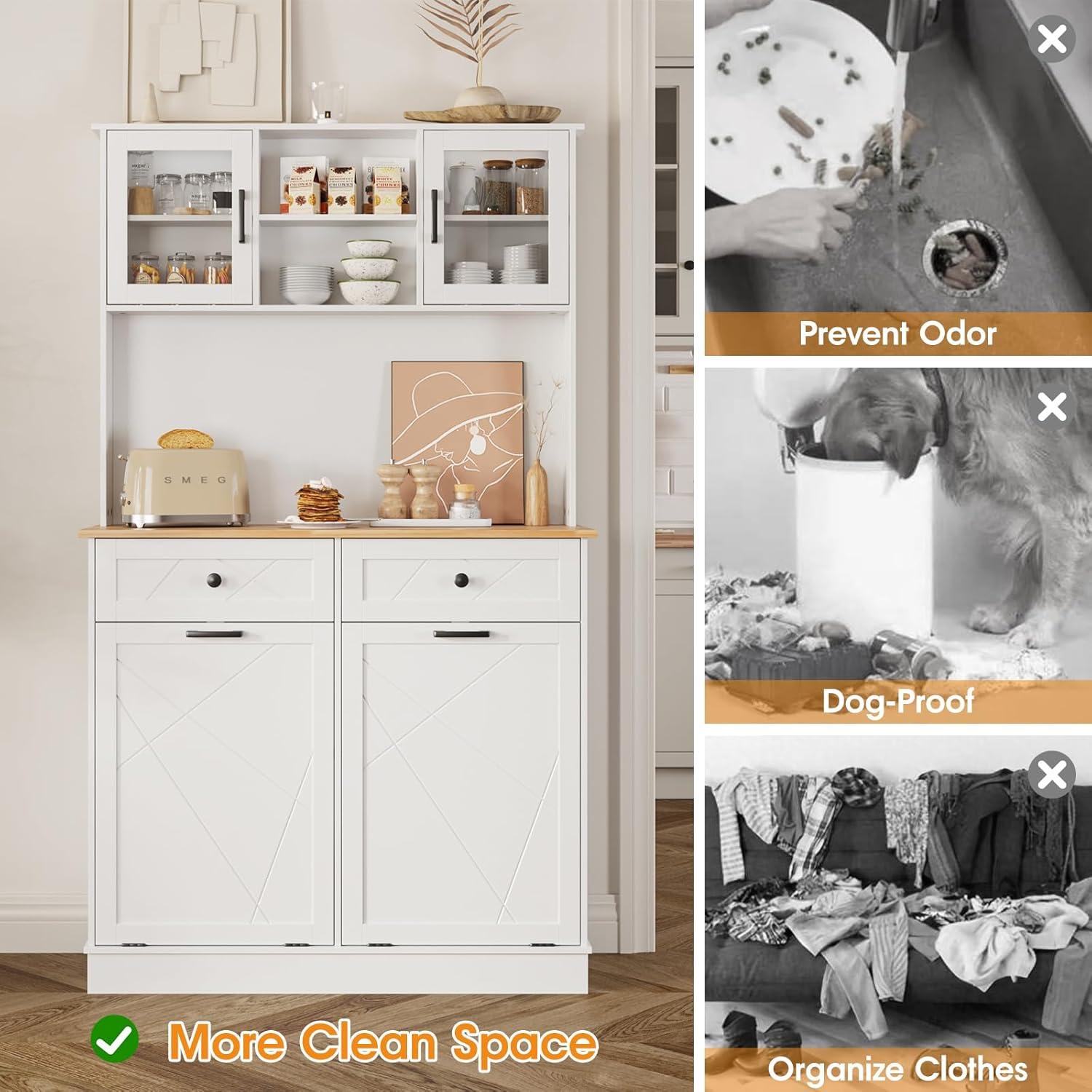 Vabches Kitchen Dual Tilt Out Trash Cabinet , Wood 10 Gal Garbage Cans Holder Drawers, White (Without Trash Bin)