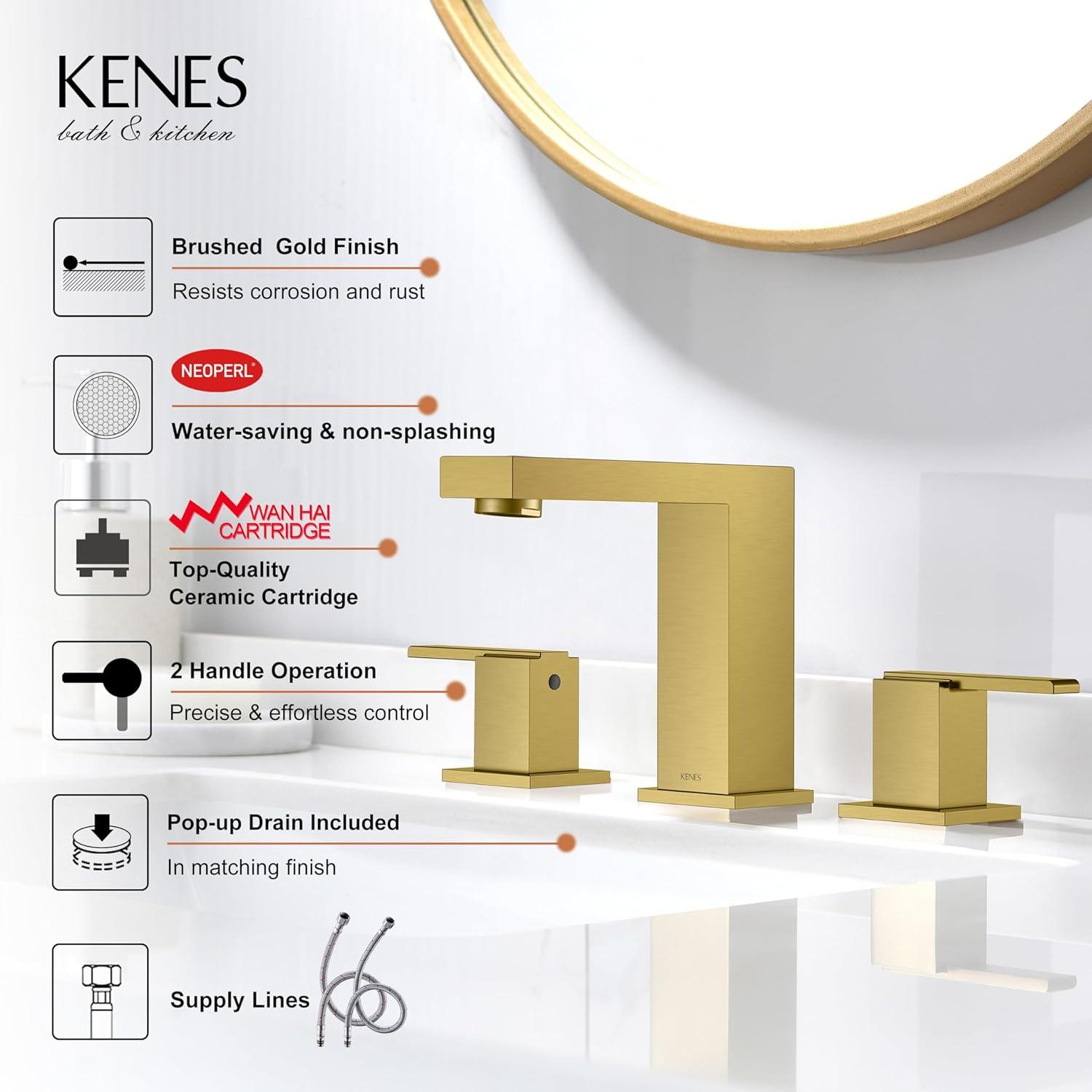 Brushed Gold Stainless Steel Double Handle Bathroom Faucet