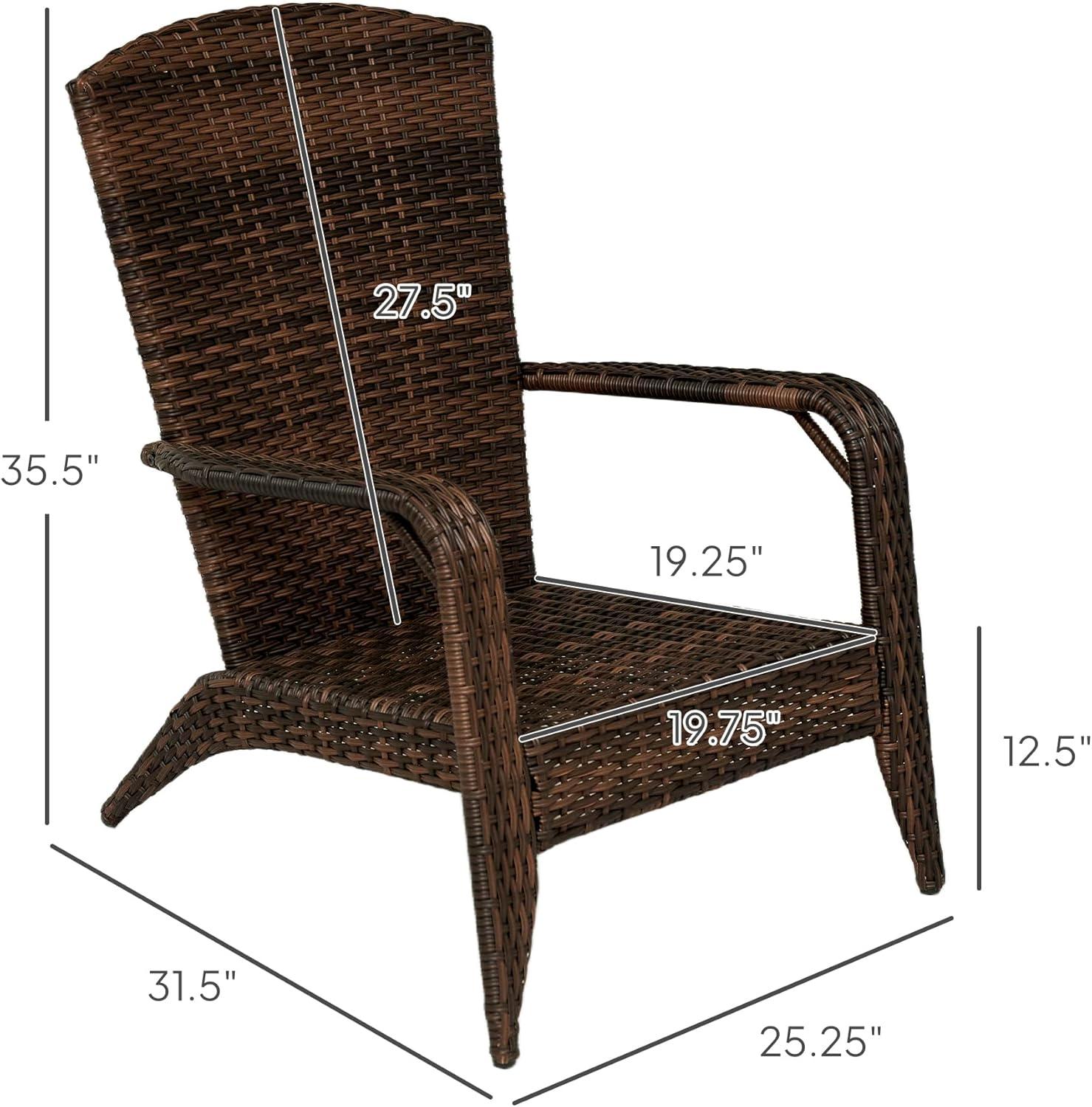 Outsunny Patio Adirondack Chair with All-Weather Rattan Wicker, Soft Cushions, Tall Curved Backrest for Deck or Garden, Light Gray