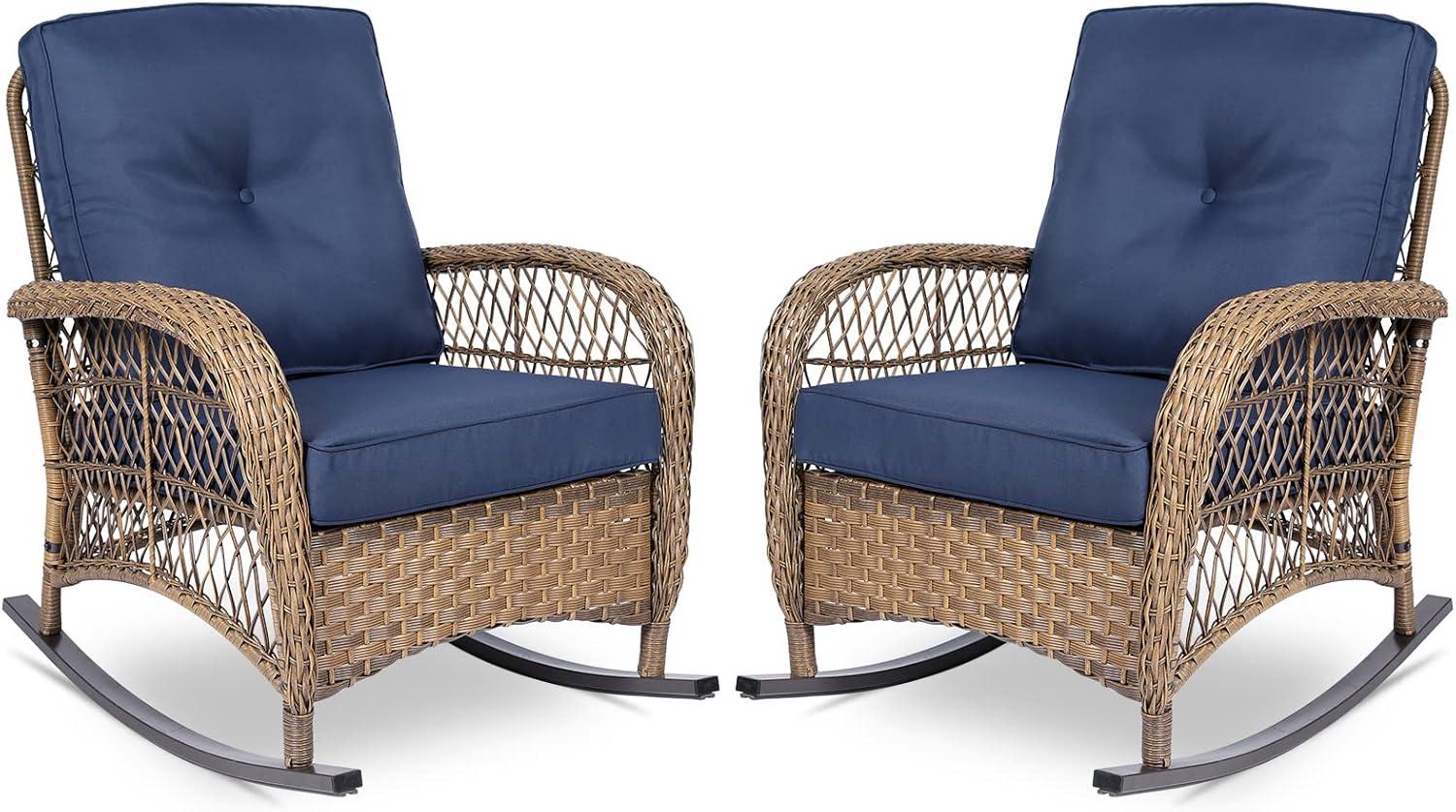 Bayou Breeze Outdoor Matina Rocking Wicker/Rattan Chair with Cushions (Set of 2)