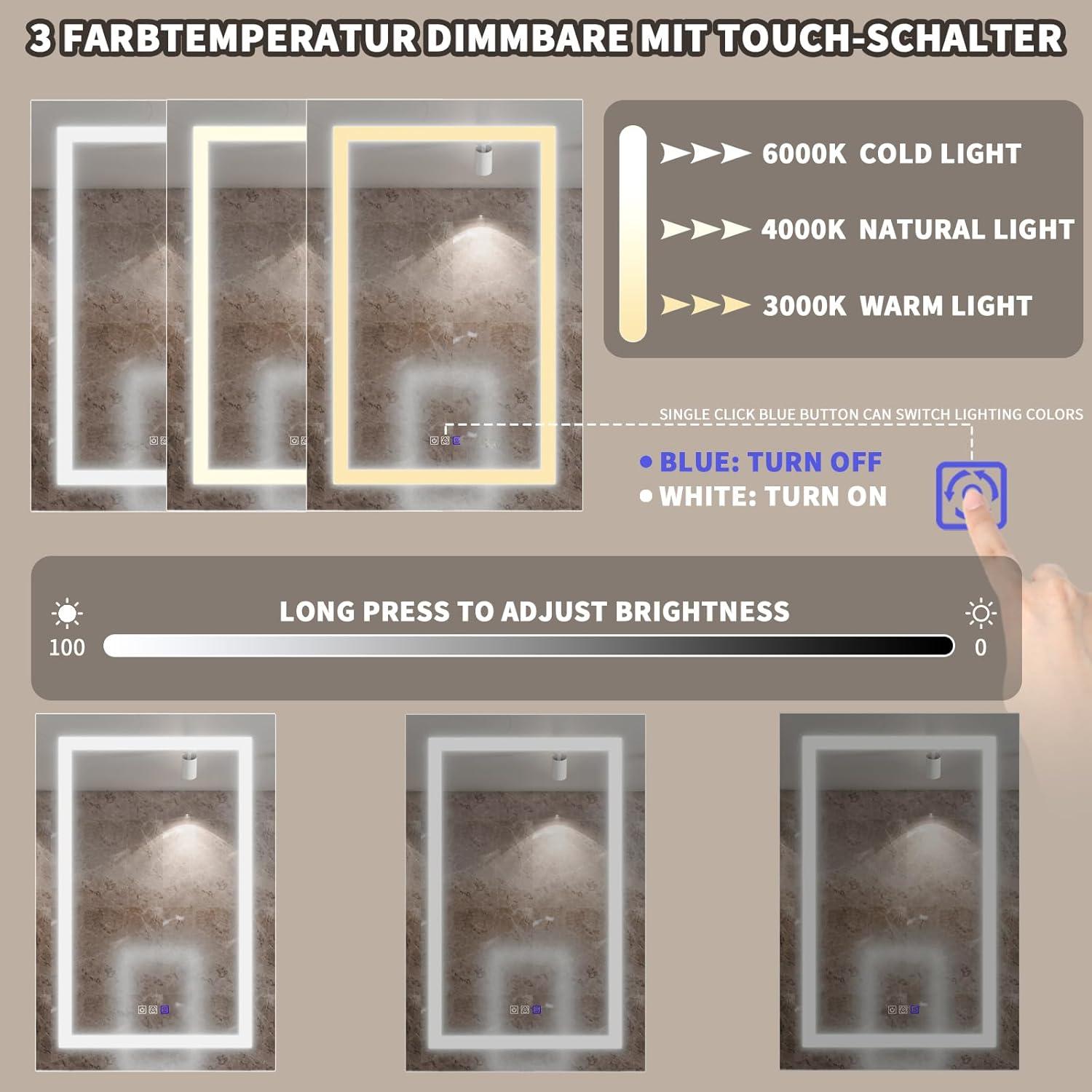 MEDUNJESS MEDUNJESS 72''x36'' Surface or Recessed Mount LED Medicine Cabinet with Mirror and Defogger 3 doors Medicine Cabinet