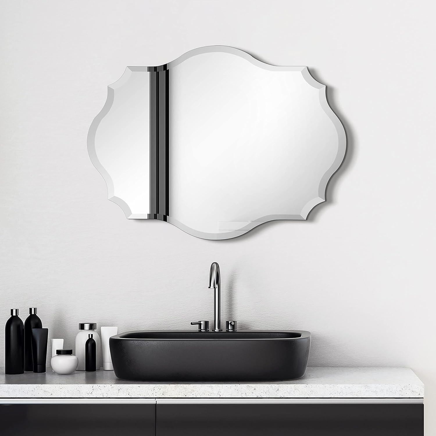 Empire Art Direct  Frameless Beveled Oblong Scalloped Wall Mirror, 24 in. x 32 in.