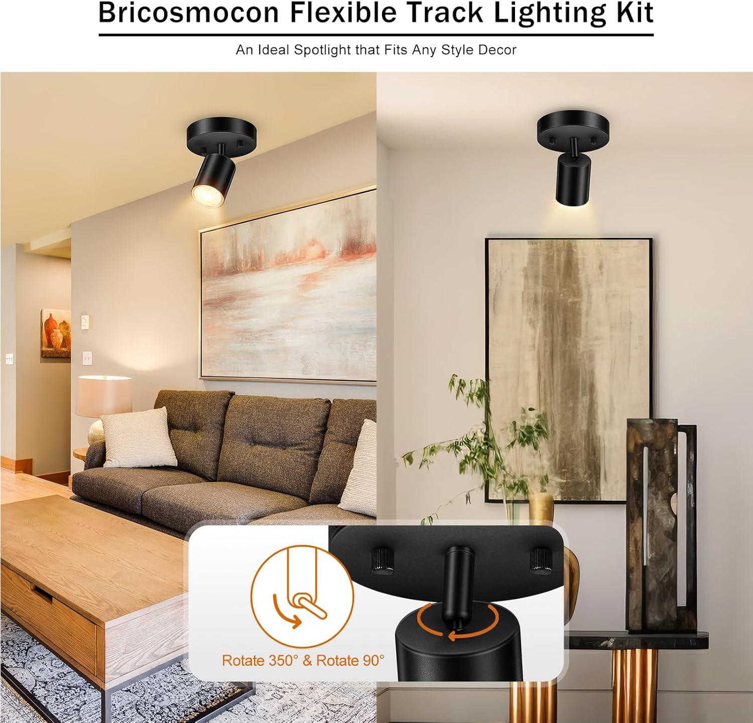 LED 3 Light Track Lighting Kit, LED Track Lighting Fixtures, White Round Ceiling Spot Lighting, Flexibly Rotatable Light Head for Kitchen, Living Room, Bedroom, GU10 Bulb Not Included