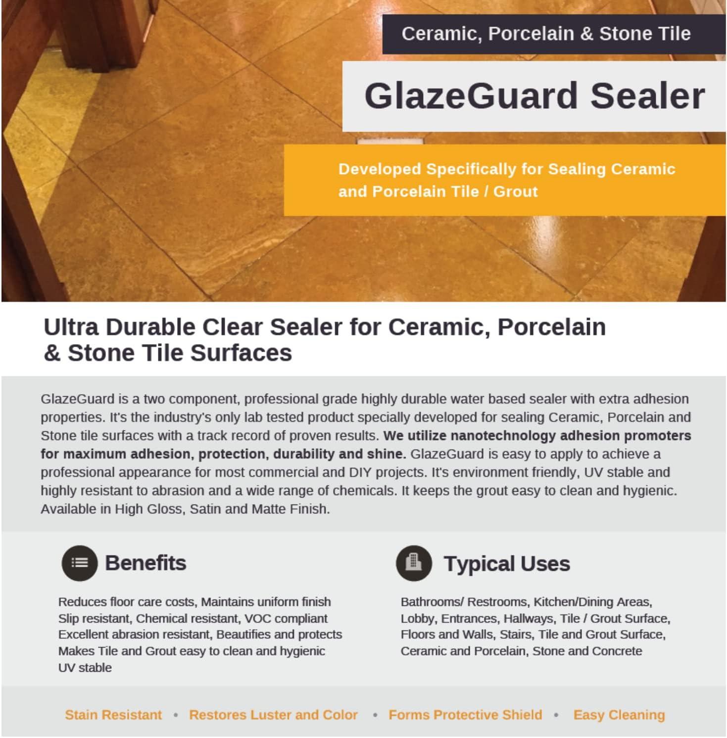 GlazeGuard Ceramic & Porcelain Tile Sealer - High Gloss, Wet Look Finish - Sample Kit 4oz