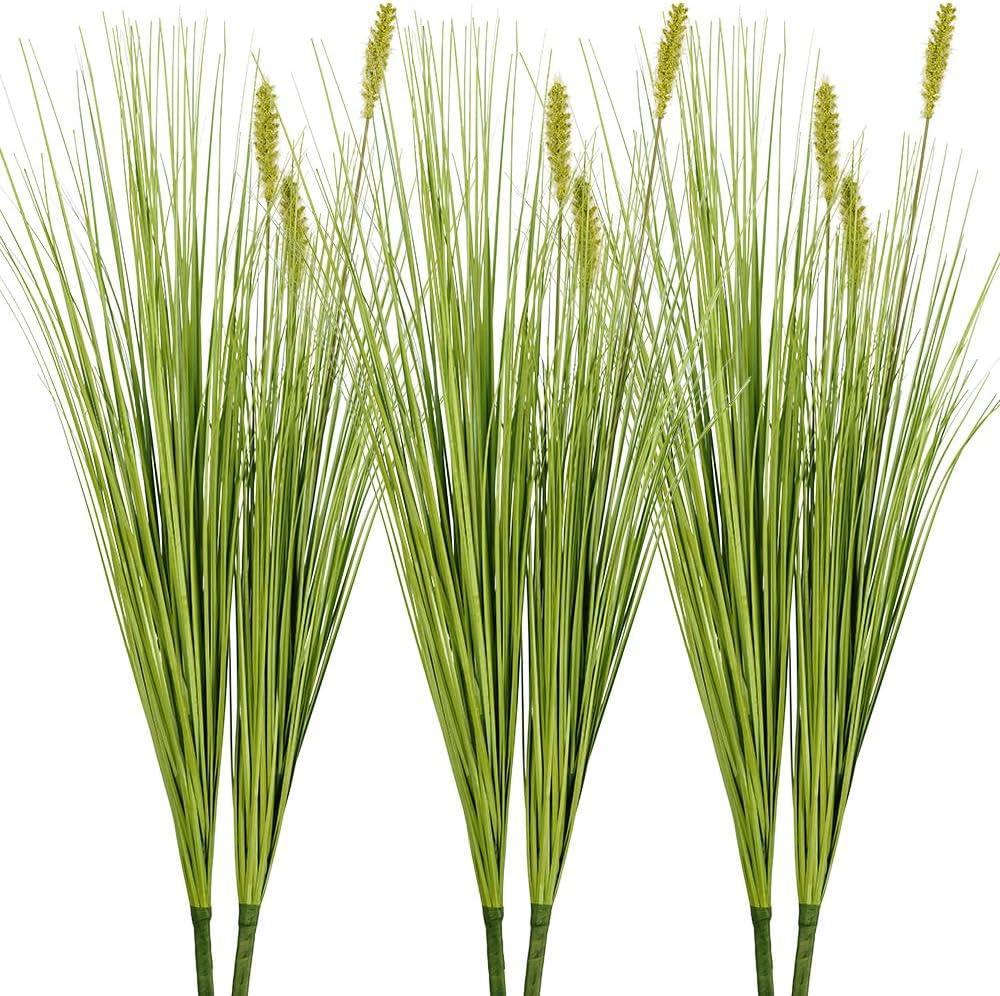 Artificial Plants 6PCS 27“ Fake Tall Onion Grass Faux Plant,Artificial Grass Greenery Shrubs Bushes for Garden Porch Window Box Shop Office Home Décor