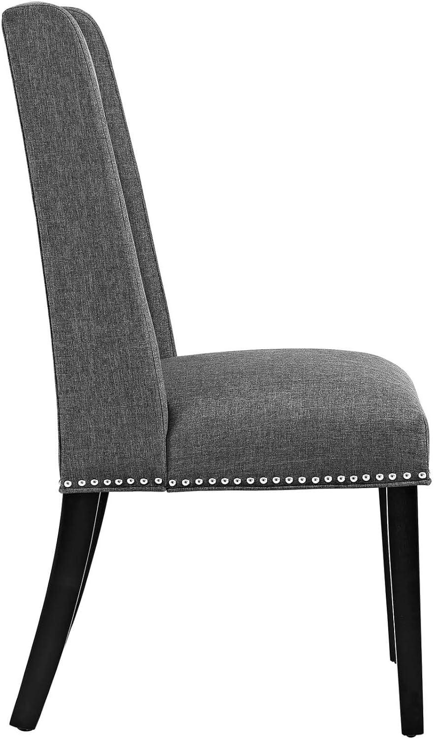 Elegant Gray Leather Upholstered Side Chair with Wooden Legs