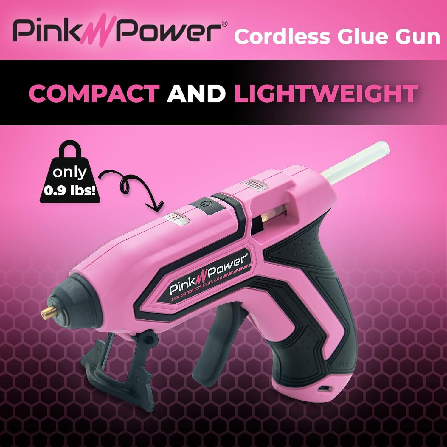 Pink Power Cordless Mini Hot Glue Gun with Stand - USB Rechargeable Wireless Hot Melt Glue Gun Kit with 20 Glue Sticks - Battery Operated Cordless Glue Gun for Crafts - Portable Pink Hot Glue Gun