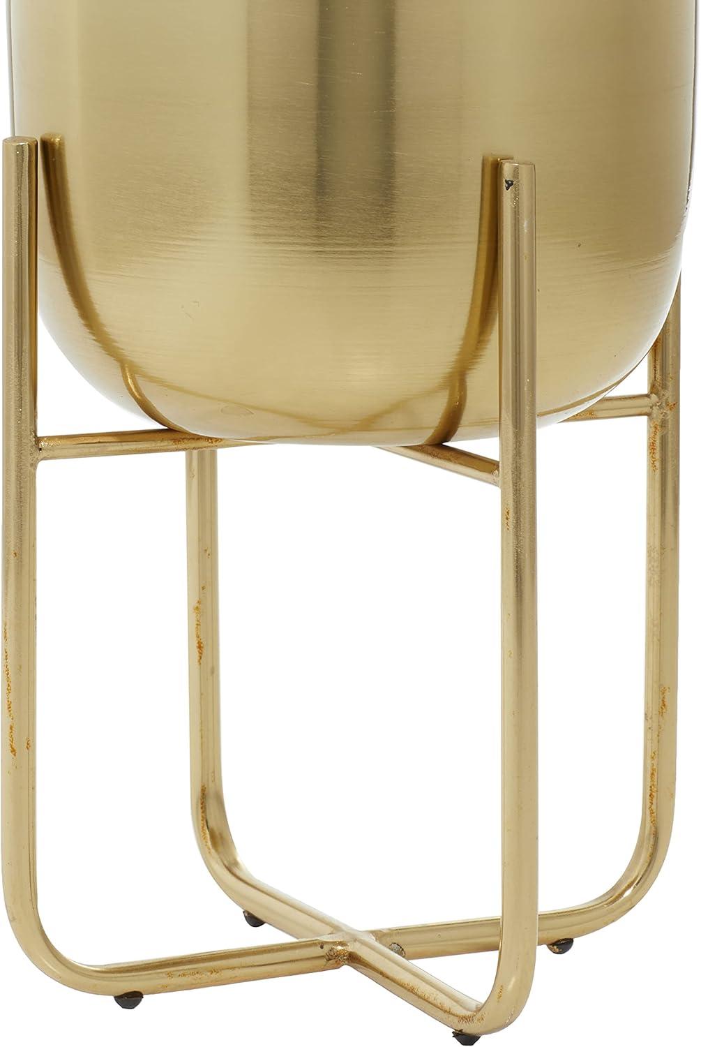 DecMode 16", 13"H Brushed Dome Gold Metal Planter with Curved X-Shaped Bases (2 Count)