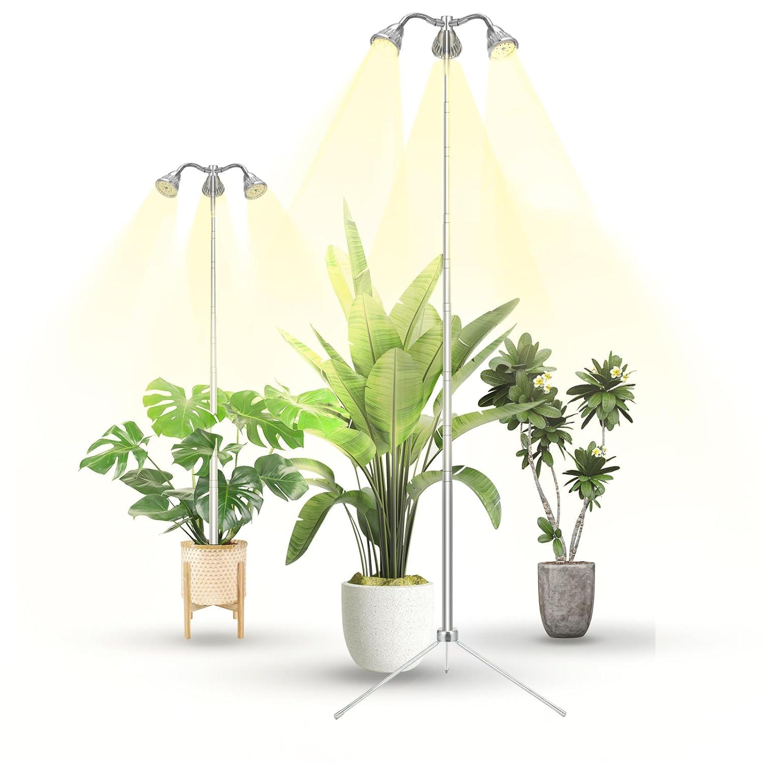 Grow Lights for Indoor Plants Full Spectrum with Detachable Tripod Stand, 10-55 Inches Height Adjustable Aluminum Alloy Indoor Plant Grow Lamp with Auto On/Off Timer Function