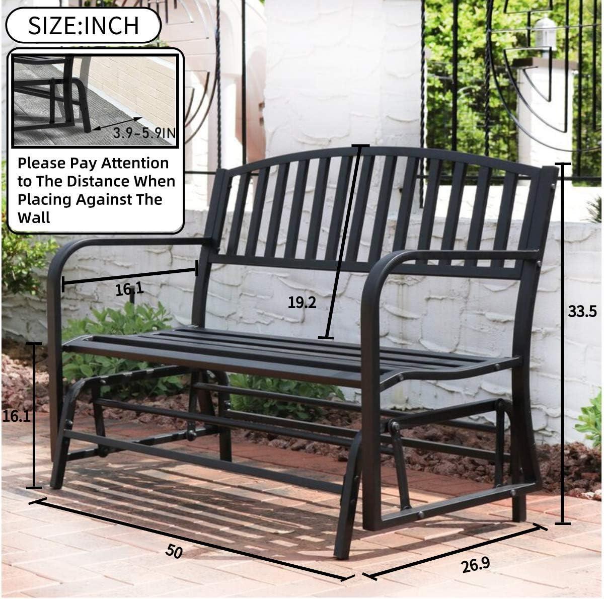 Outsunny Patio Glider Bench Outdoor Swing Rocking Chair Loveseat with Power Coated Steel Frame, Black