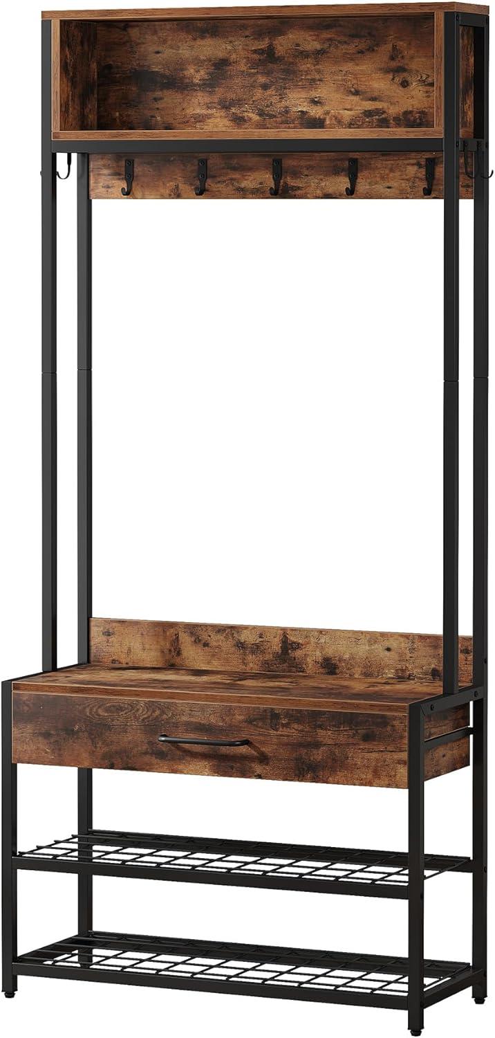 Tribesigns 3-in-1 Entryway Hall Tree with Drawer, Vintage Industrial Coat Rack with Shoe Storage Rack and Hutch for Living Room Bedroom