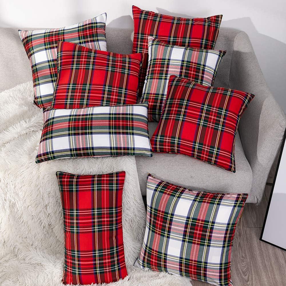 Pack of 2 Christmas Plaid Decorative Throw Pillow Covers Red Plaid Cushion Case for Farmhouse Home Holiday Decor