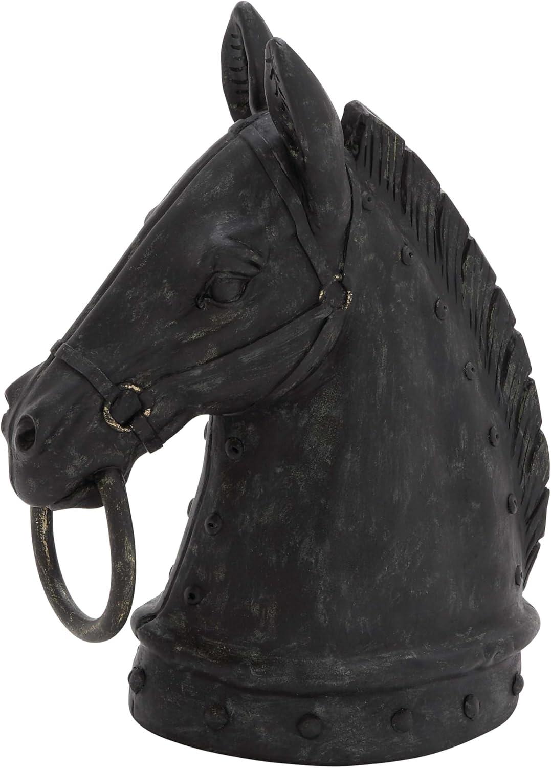 12" Black Resin Horse Head Sculpture with Metal Accents