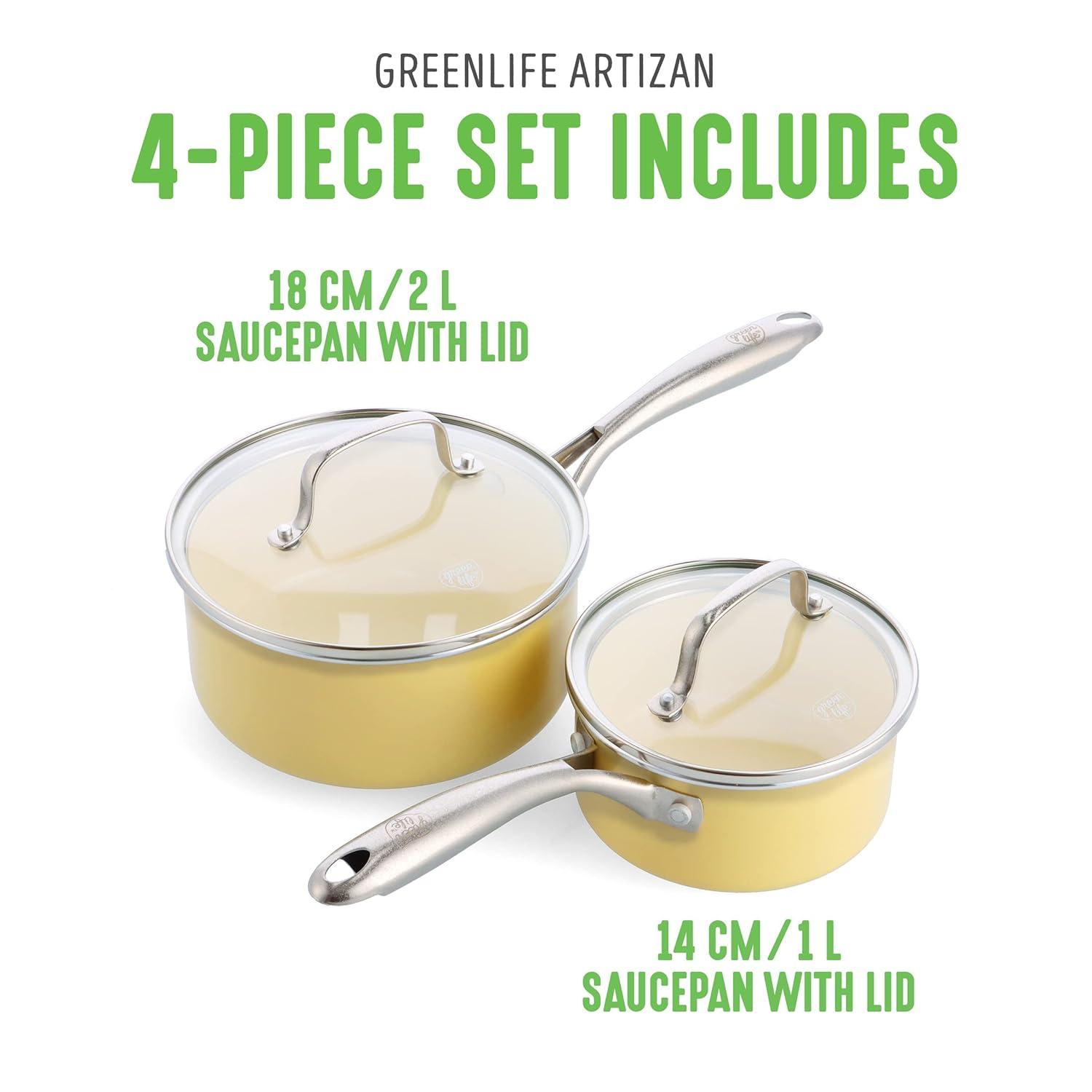 GreenLife GreenLife Artisan Healthy Ceramic Nonstick, 1L And 2L Saucepan Set, Stainless Steel Handle